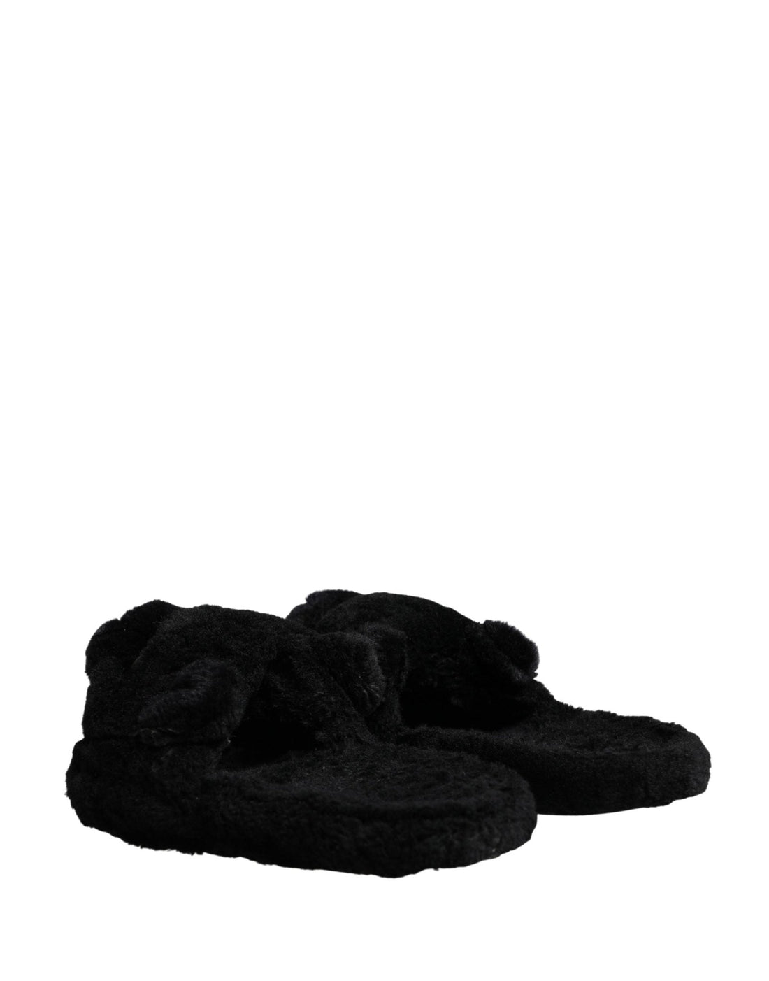 Dolce & Gabbana Black Faux Fur Panther Plush Flat Slides Shoes - RIMODA