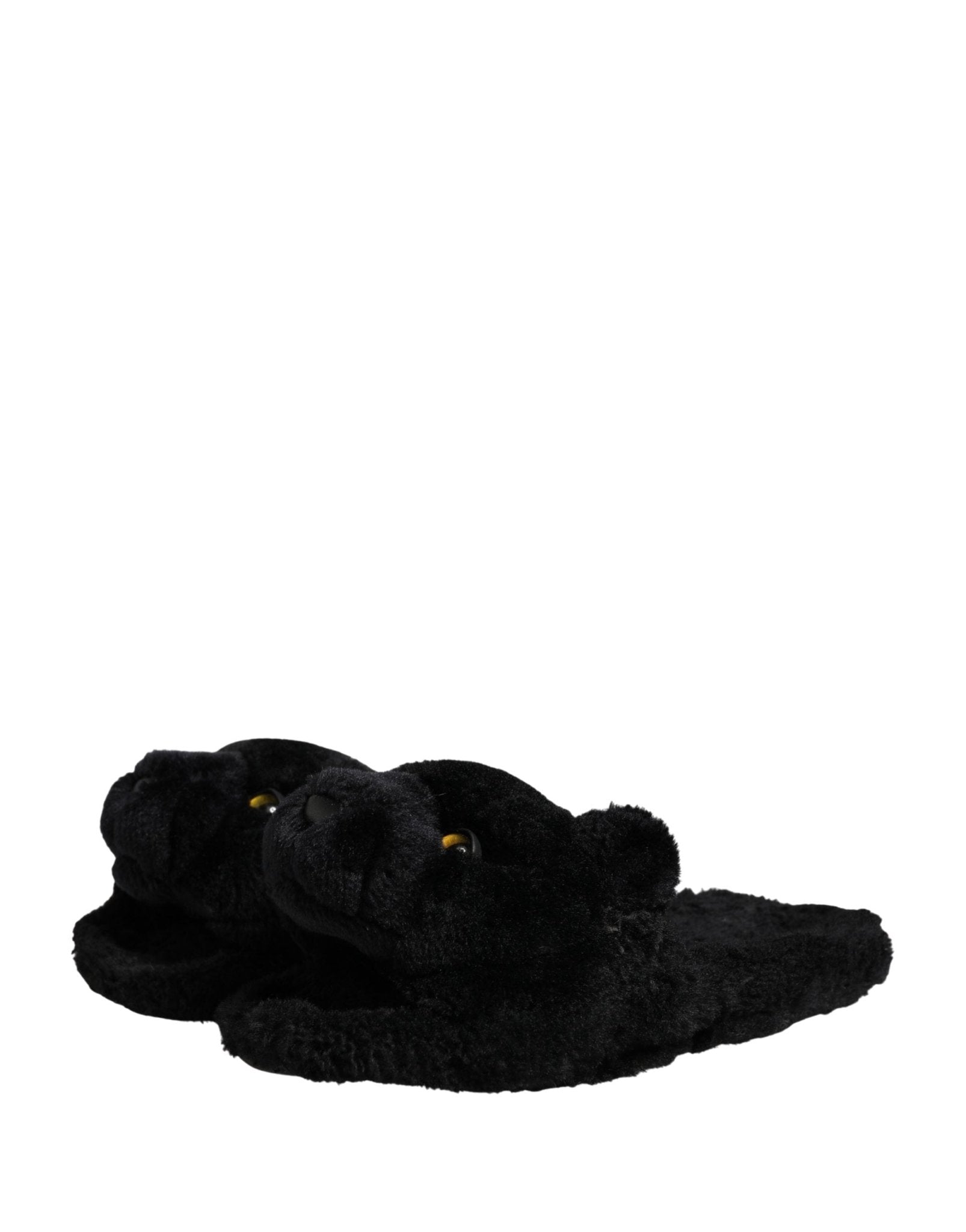 Dolce & Gabbana Black Faux Fur Panther Plush Flat Slides Shoes - RIMODA