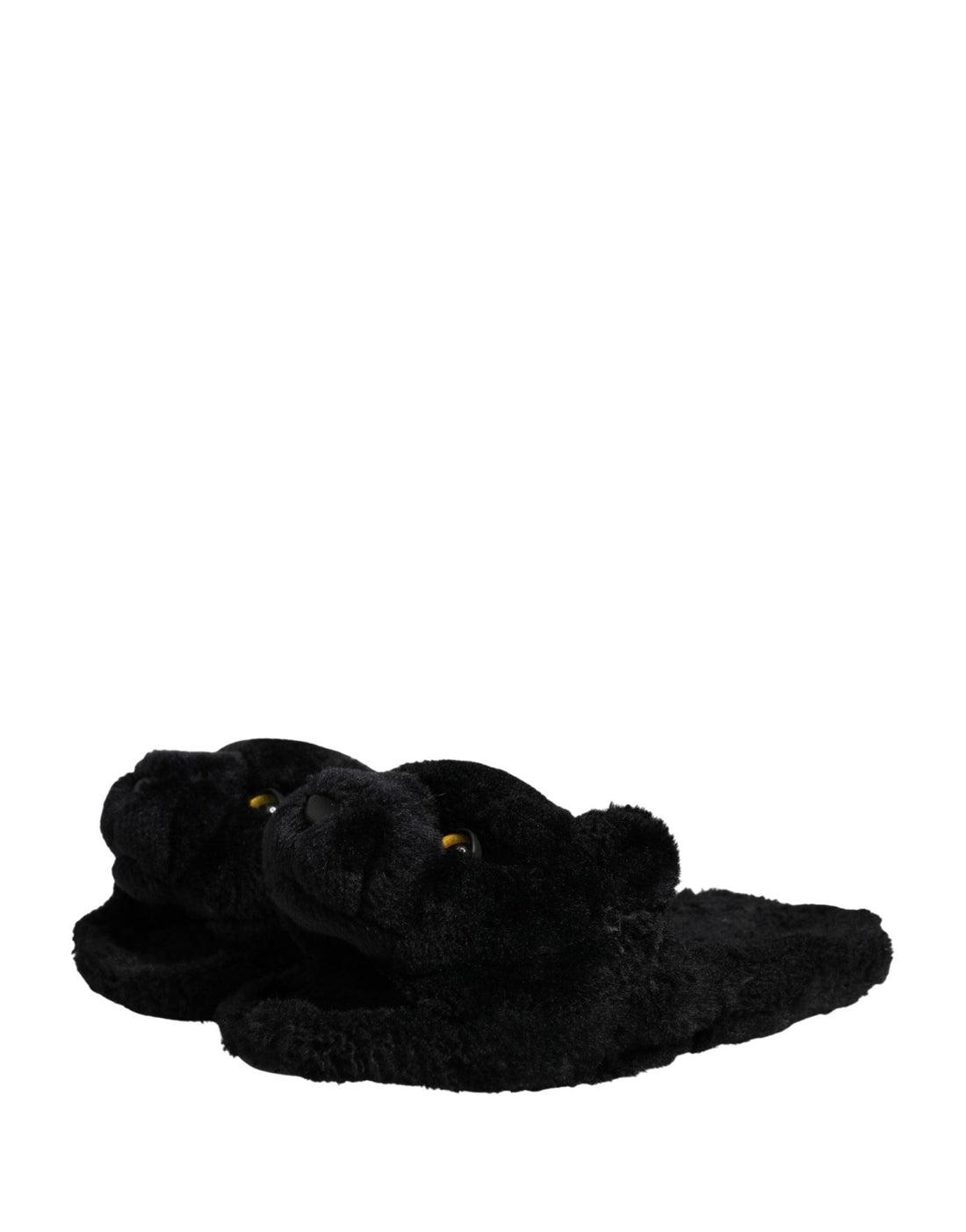 Dolce & Gabbana Black Faux Fur Panther Plush Flat Slides Shoes - RIMODA