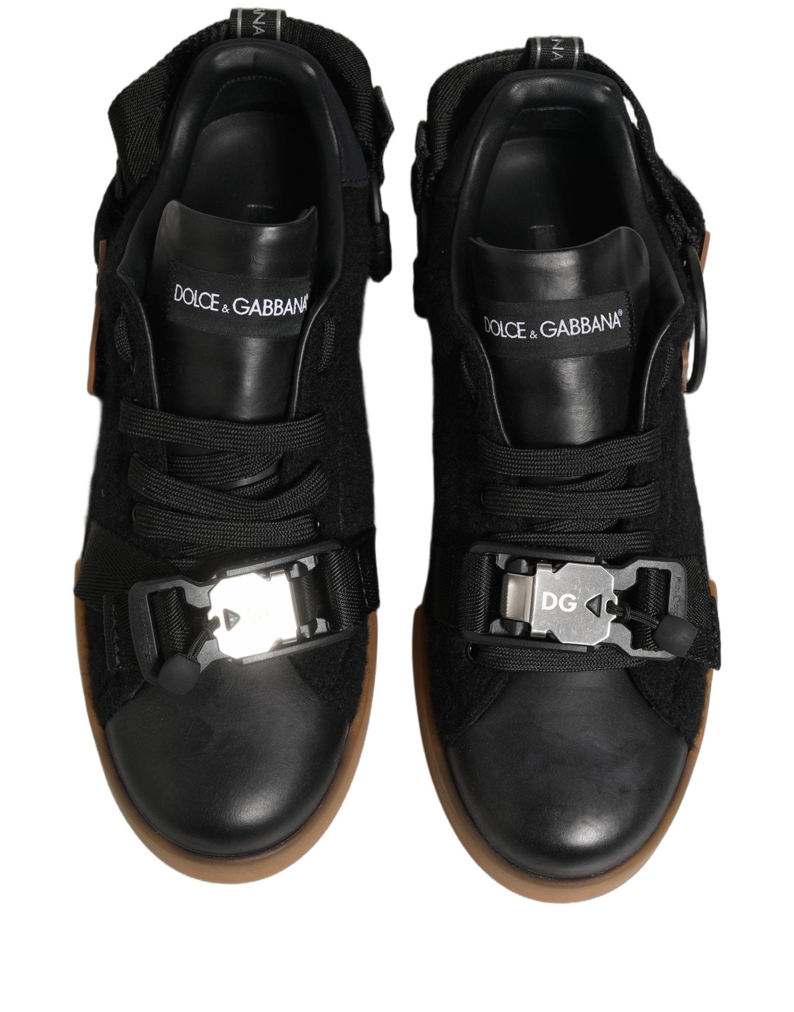 Dolce & Gabbana Black Felt Leather Low Top Sneaker Shoes - RIMODA