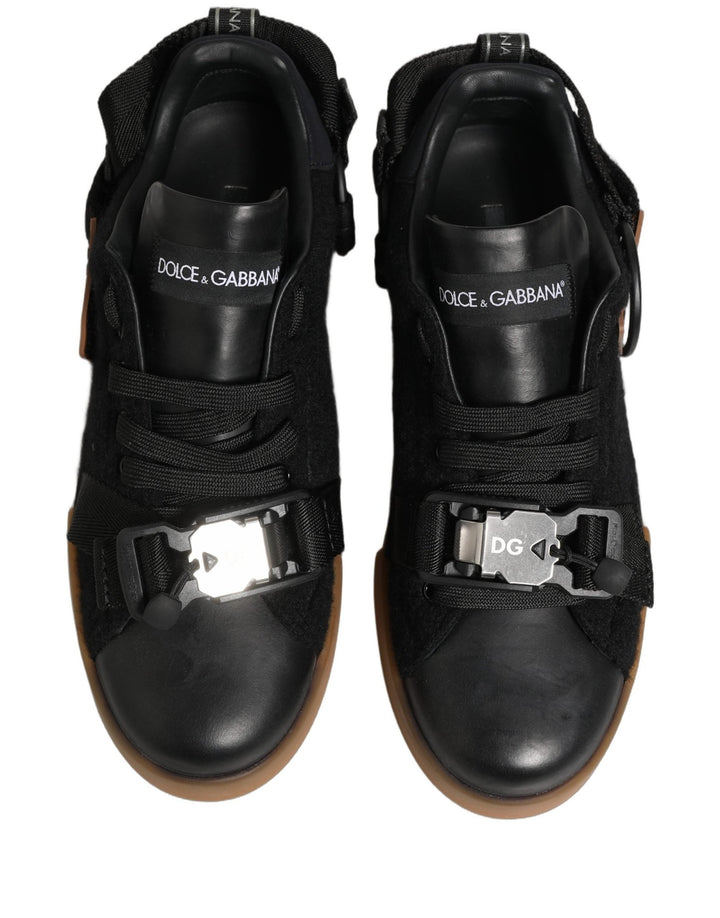 Dolce & Gabbana Black Felt Leather Low Top Sneaker Shoes - RIMODA