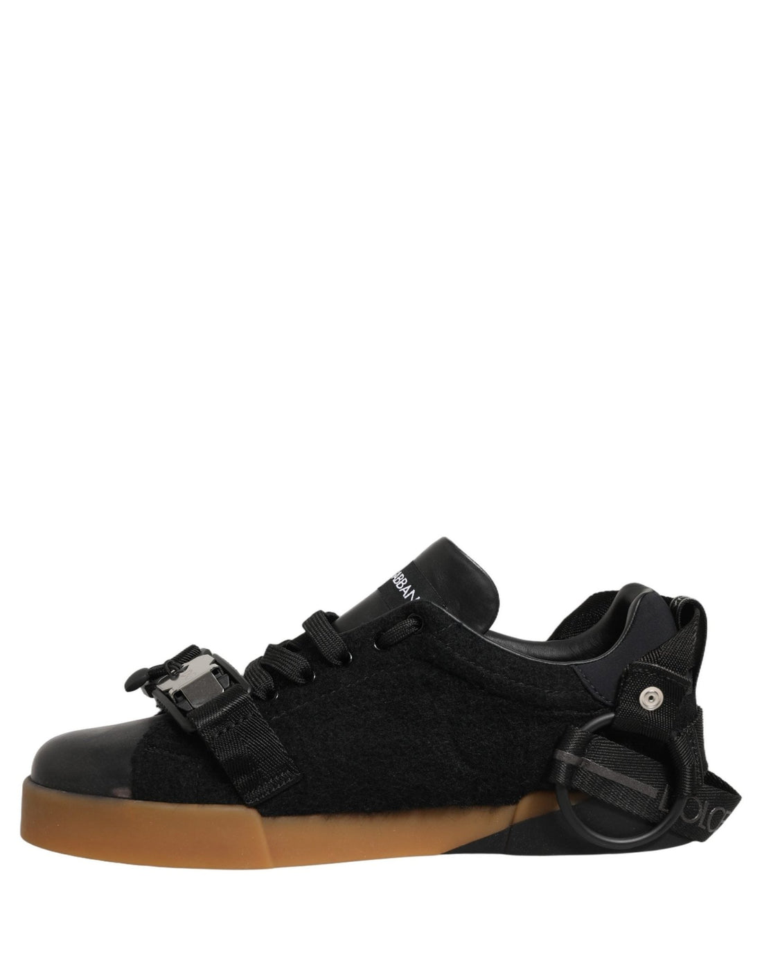 Dolce & Gabbana Black Felt Leather Low Top Sneaker Shoes - RIMODA