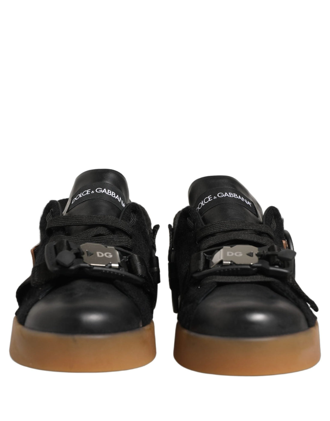 Dolce & Gabbana Black Felt Leather Low Top Sneaker Shoes - RIMODA