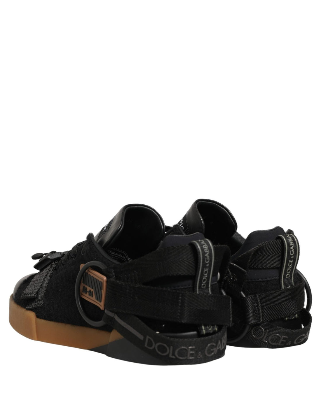 Dolce & Gabbana Black Felt Leather Low Top Sneaker Shoes - RIMODA
