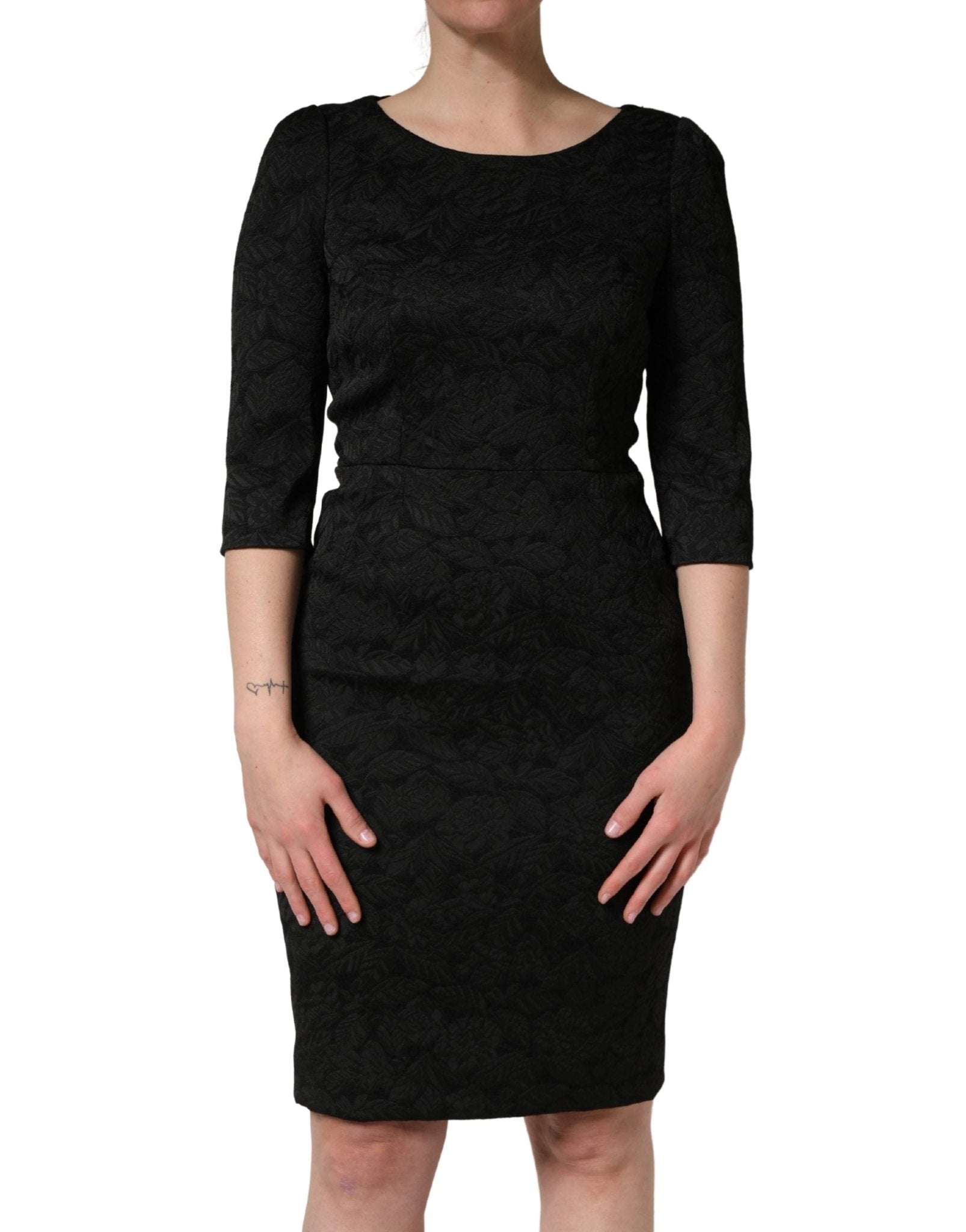Dolce & Gabbana Black Floral Brocade Sheath Knee Length Dress - RIMODA