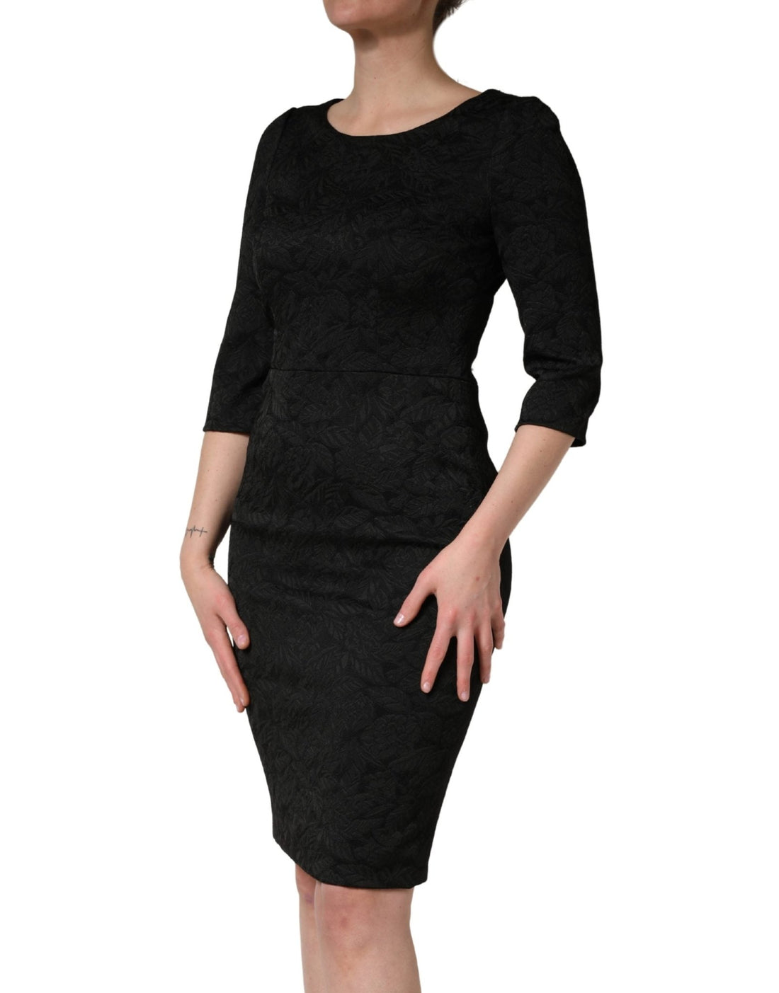 Dolce & Gabbana Black Floral Brocade Sheath Knee Length Dress - RIMODA