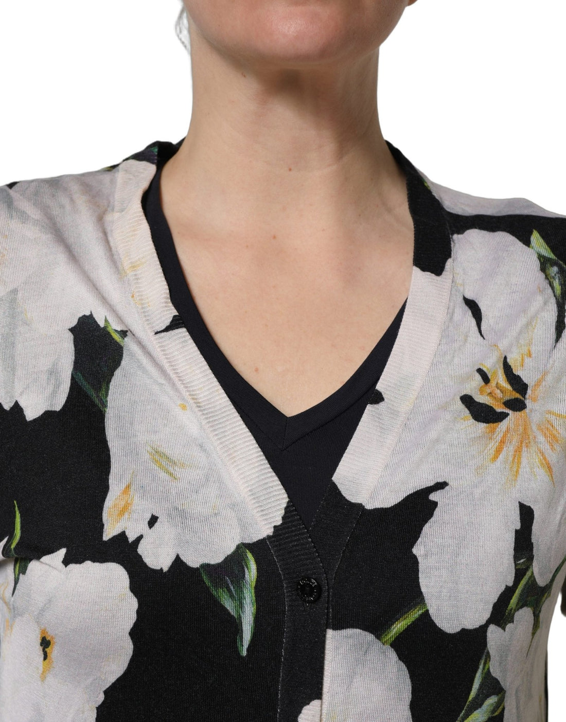Dolce & Gabbana Black Floral Cashmere Silk Cardigan Sweater - RIMODA
