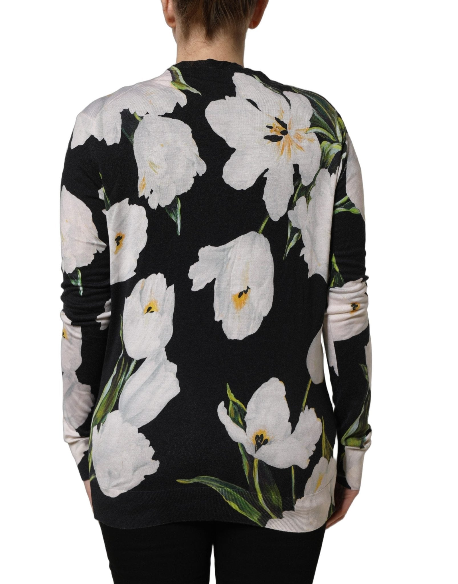 Dolce & Gabbana Black Floral Cashmere Silk Cardigan Sweater - RIMODA