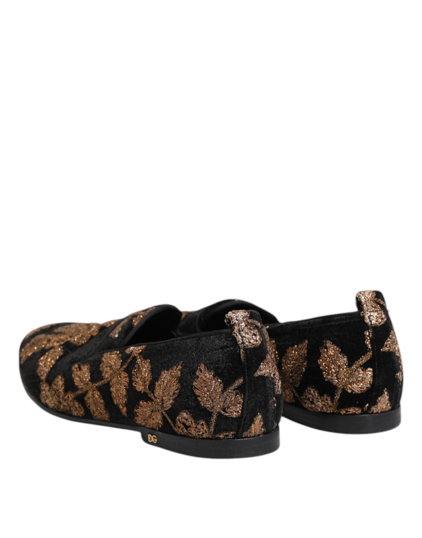 Dolce & Gabbana Black Floral Embroidery Men Loafers Shoes - RIMODA