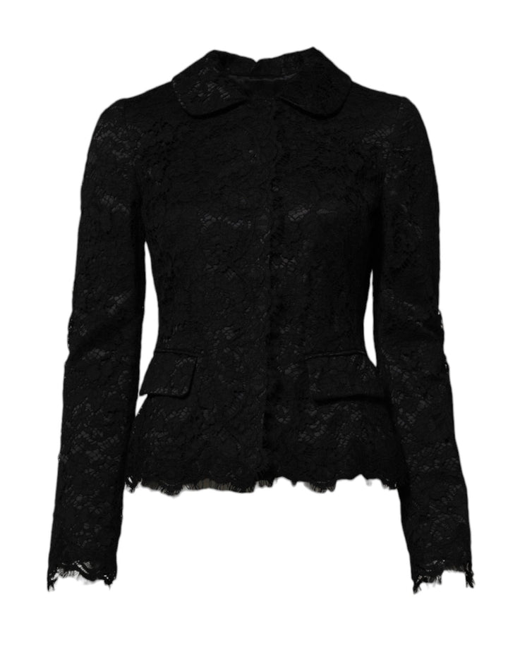 Dolce & Gabbana Black Floral Lace Cotton Collared Jacket - RIMODA