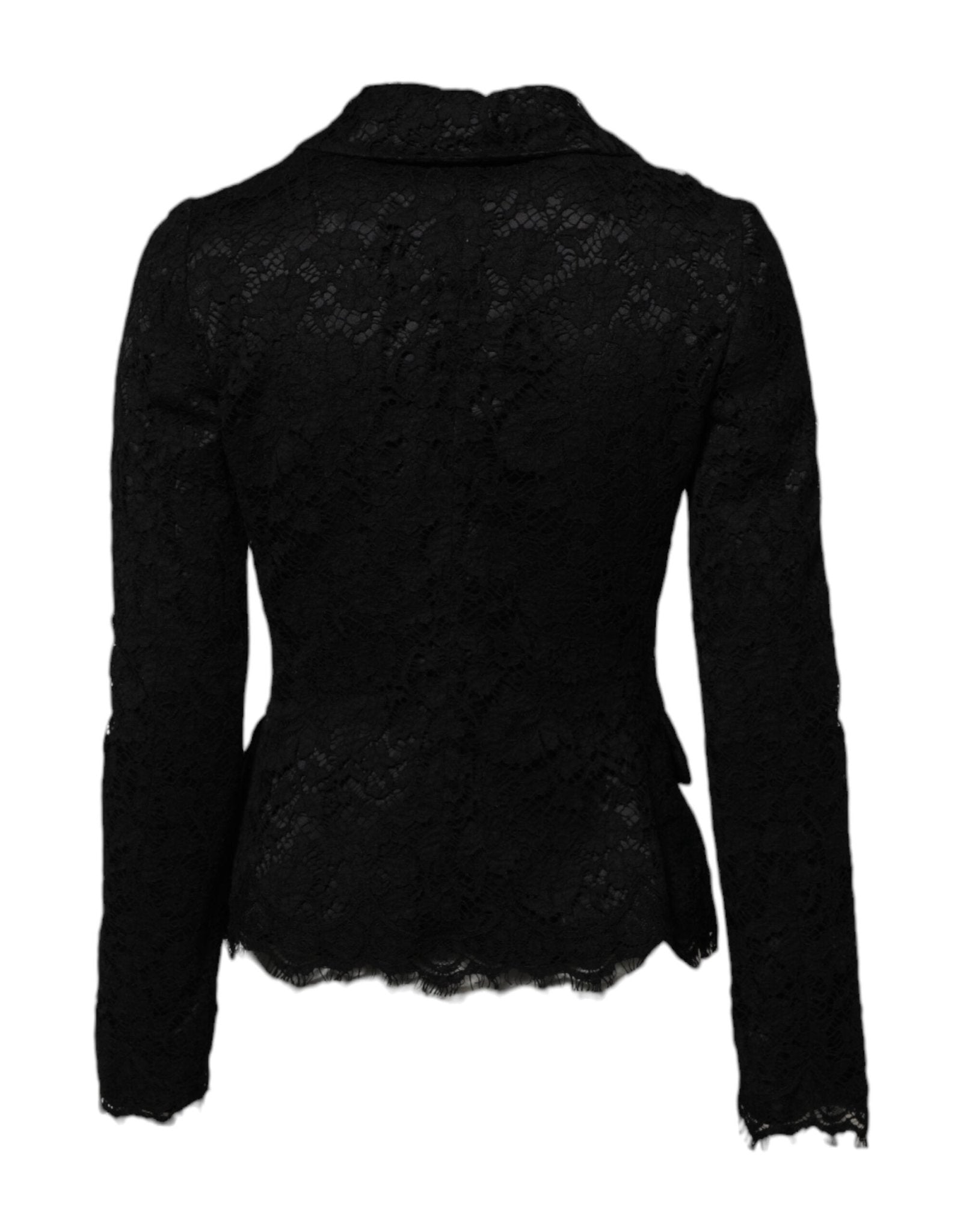 Dolce & Gabbana Black Floral Lace Cotton Collared Jacket - RIMODA