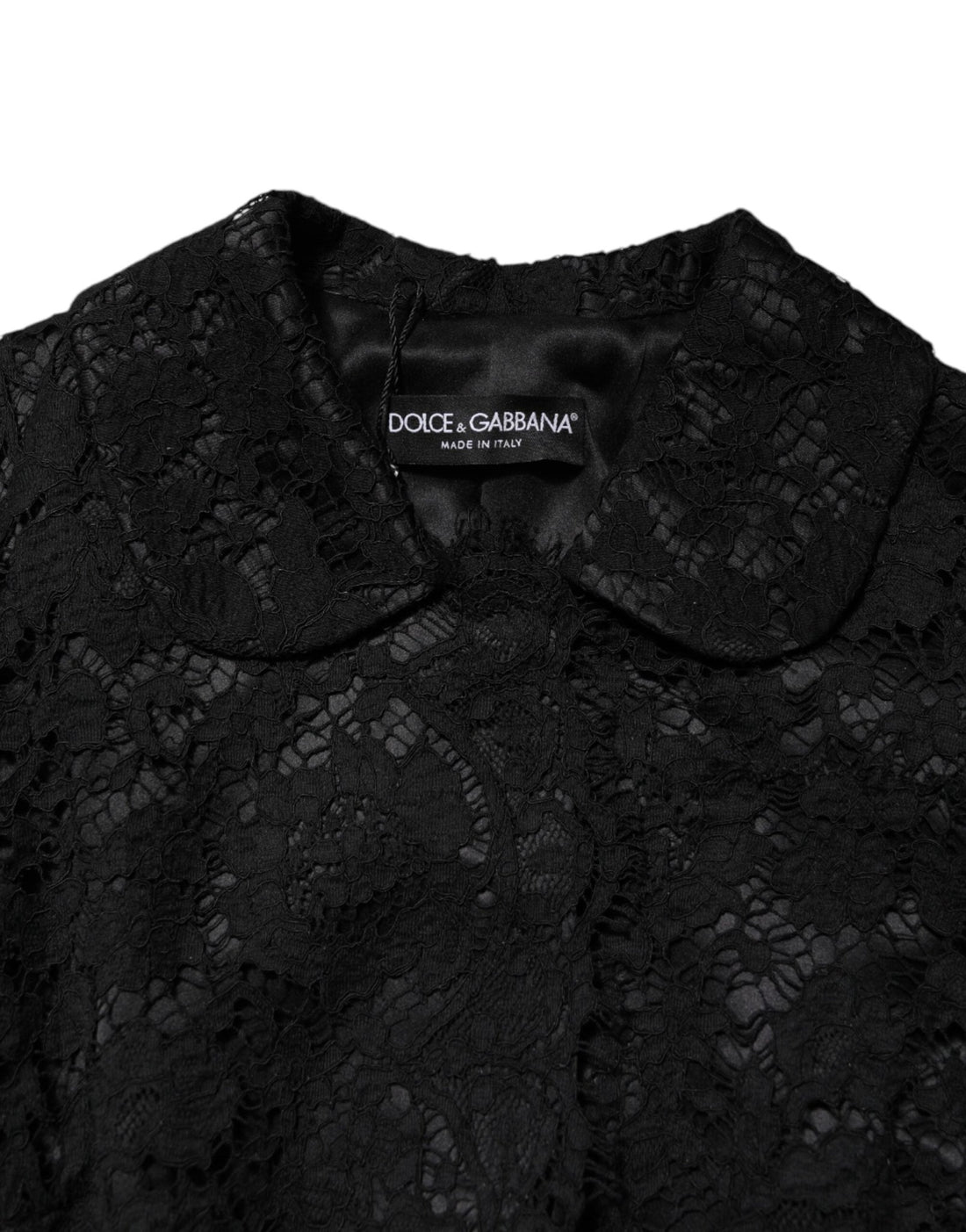 Dolce & Gabbana Black Floral Lace Cotton Collared Jacket - RIMODA