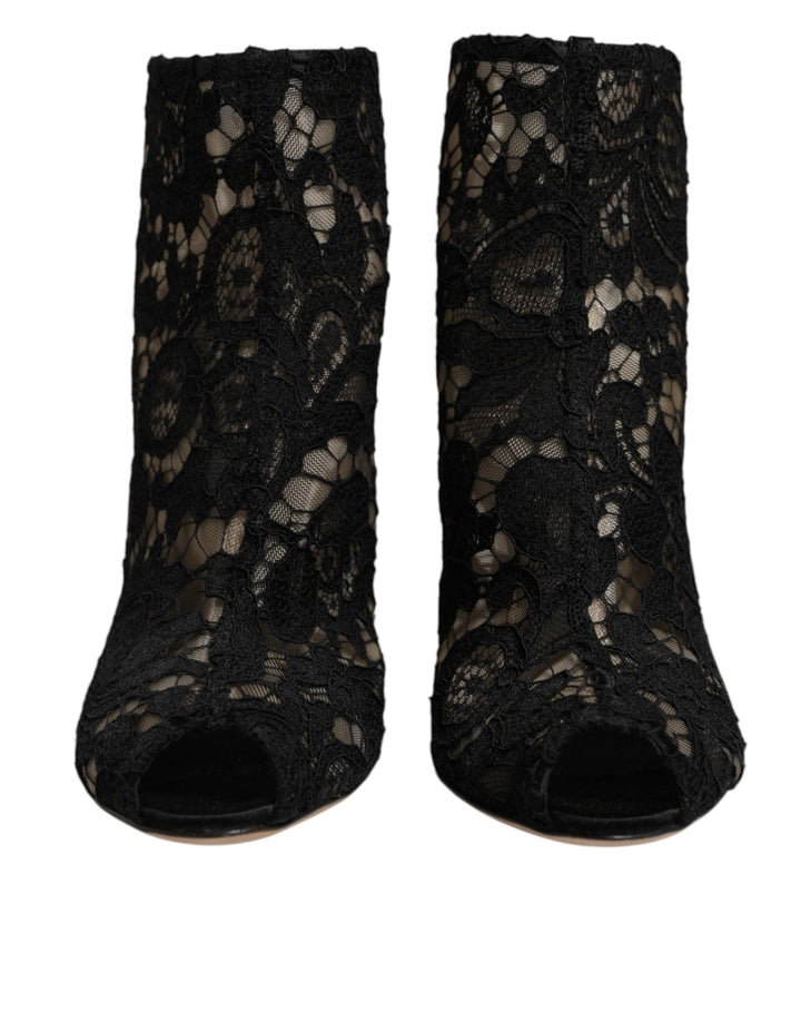 Dolce & Gabbana Black Floral Lace Heels Ankle Boots Shoes - RIMODA