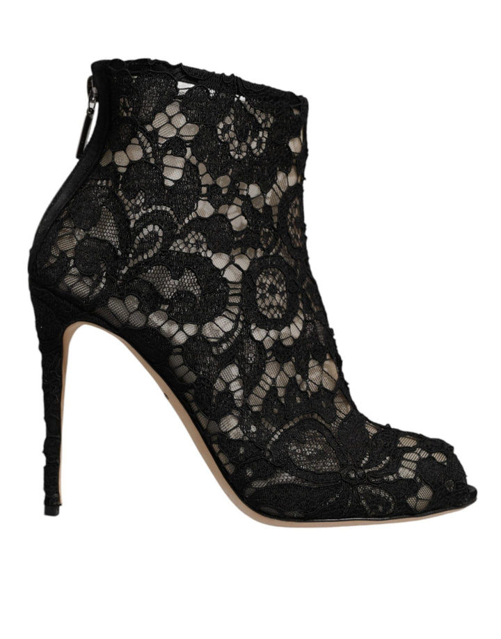Dolce & Gabbana Black Floral Lace Heels Ankle Boots Shoes - RIMODA