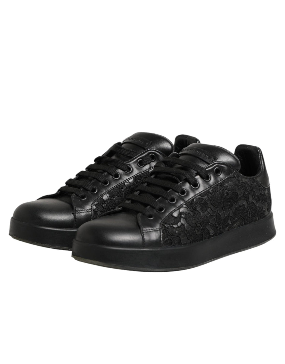 Dolce & Gabbana Black Floral Lace Low Top Sneaker Shoes - RIMODA