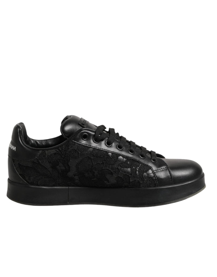 Dolce & Gabbana Black Floral Lace Low Top Sneaker Shoes - RIMODA