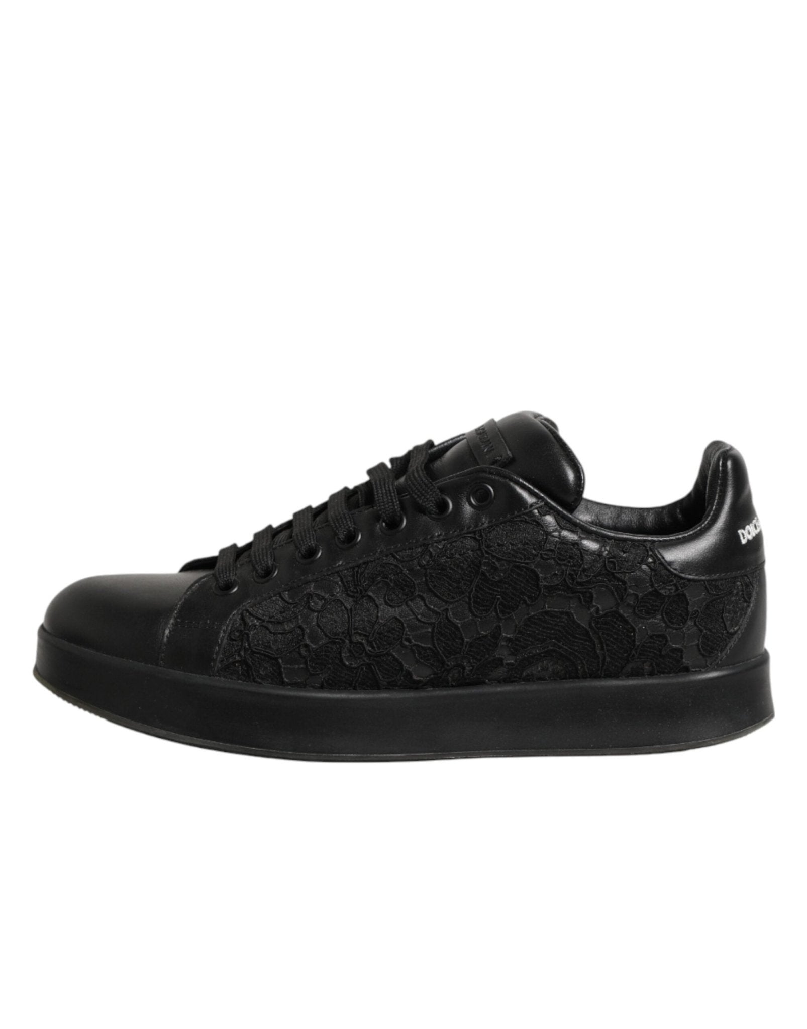 Dolce & Gabbana Black Floral Lace Low Top Sneaker Shoes - RIMODA