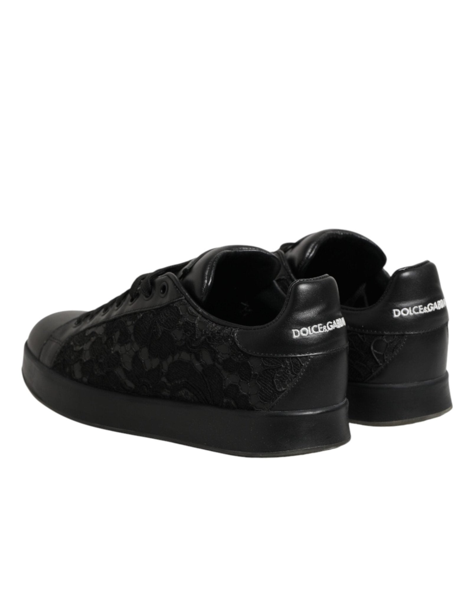 Dolce & Gabbana Black Floral Lace Low Top Sneaker Shoes - RIMODA