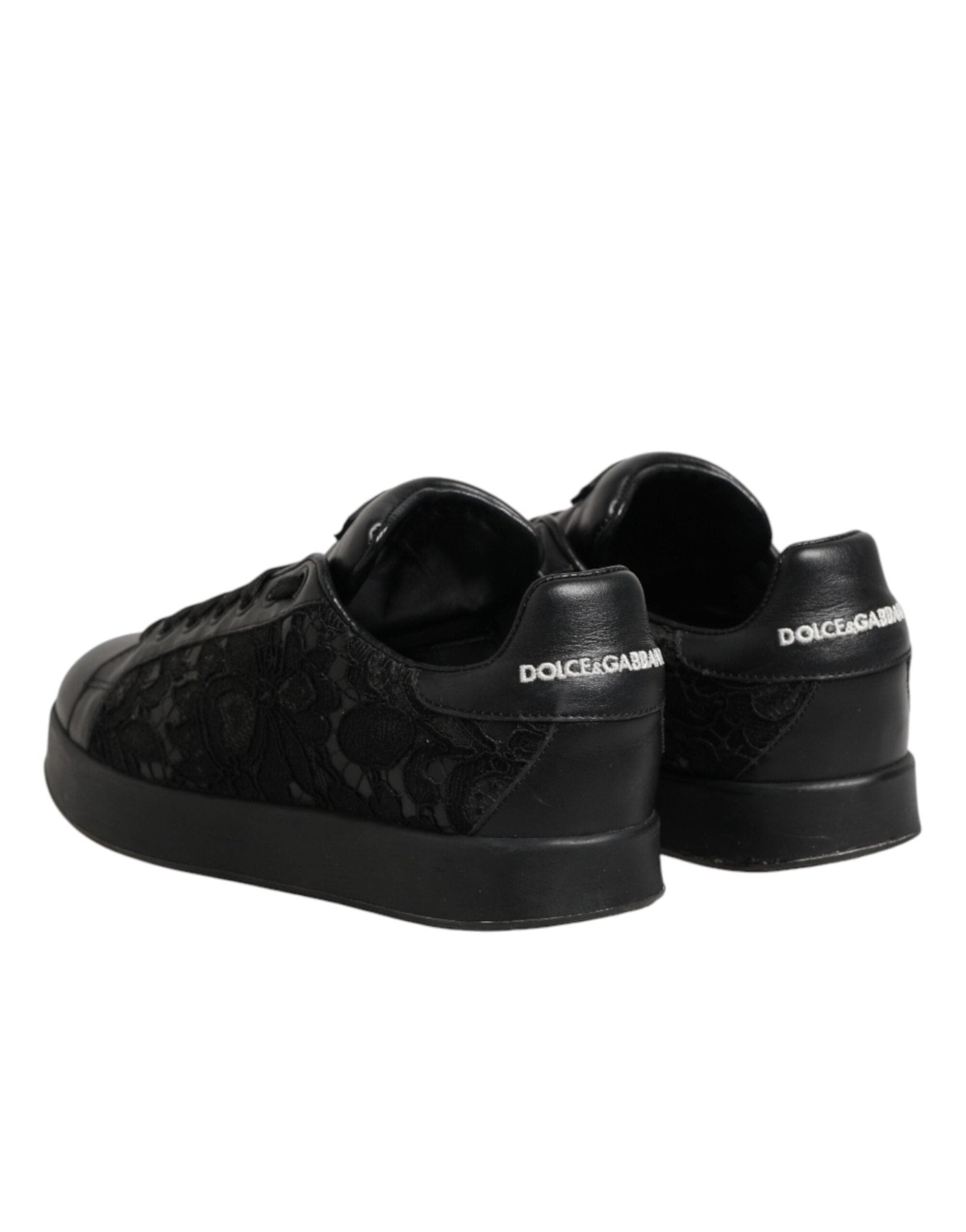 Dolce & Gabbana Black Floral Lace Low Top Sneakers Shoes - RIMODA