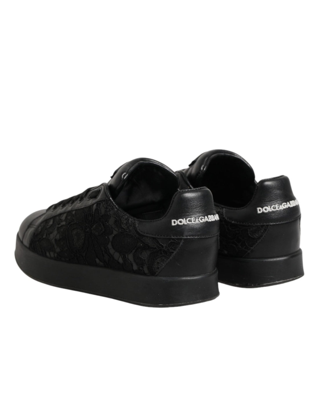 Dolce & Gabbana Black Floral Lace Low Top Sneakers Shoes - RIMODA