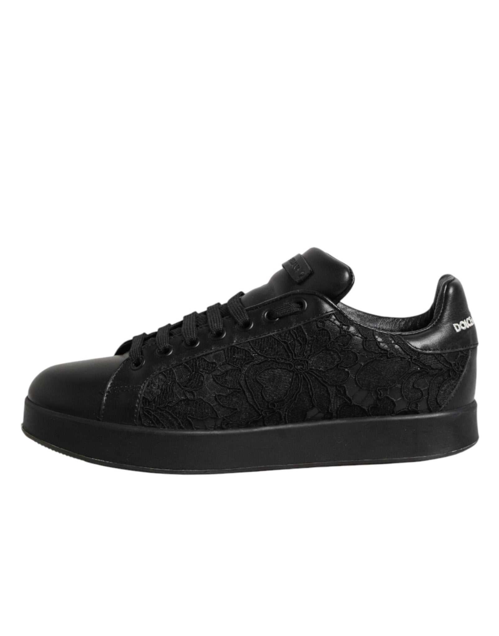 Dolce & Gabbana Black Floral Lace Low Top Sneakers Shoes - RIMODA