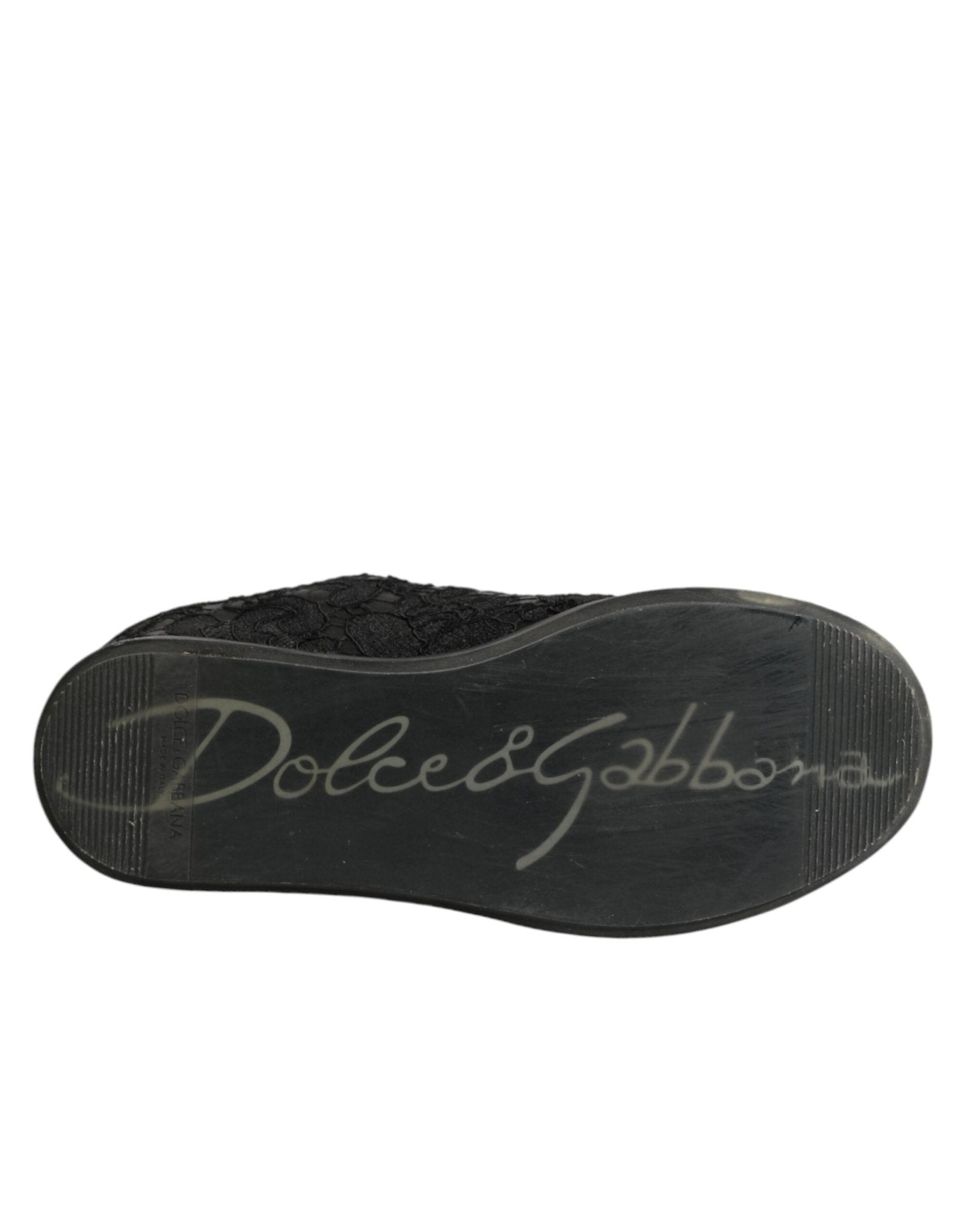Dolce & Gabbana Black Floral Lace Low Top Sneakers Shoes - RIMODA