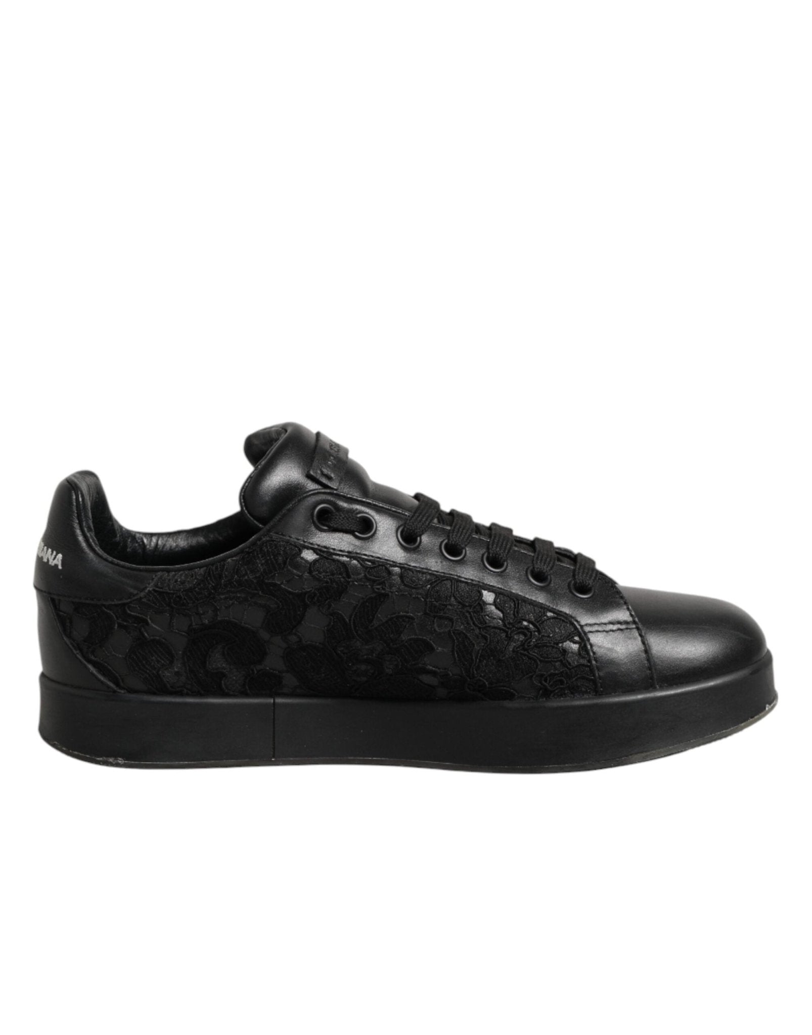 Dolce & Gabbana Black Floral Lace Low Top Sneakers Shoes - RIMODA
