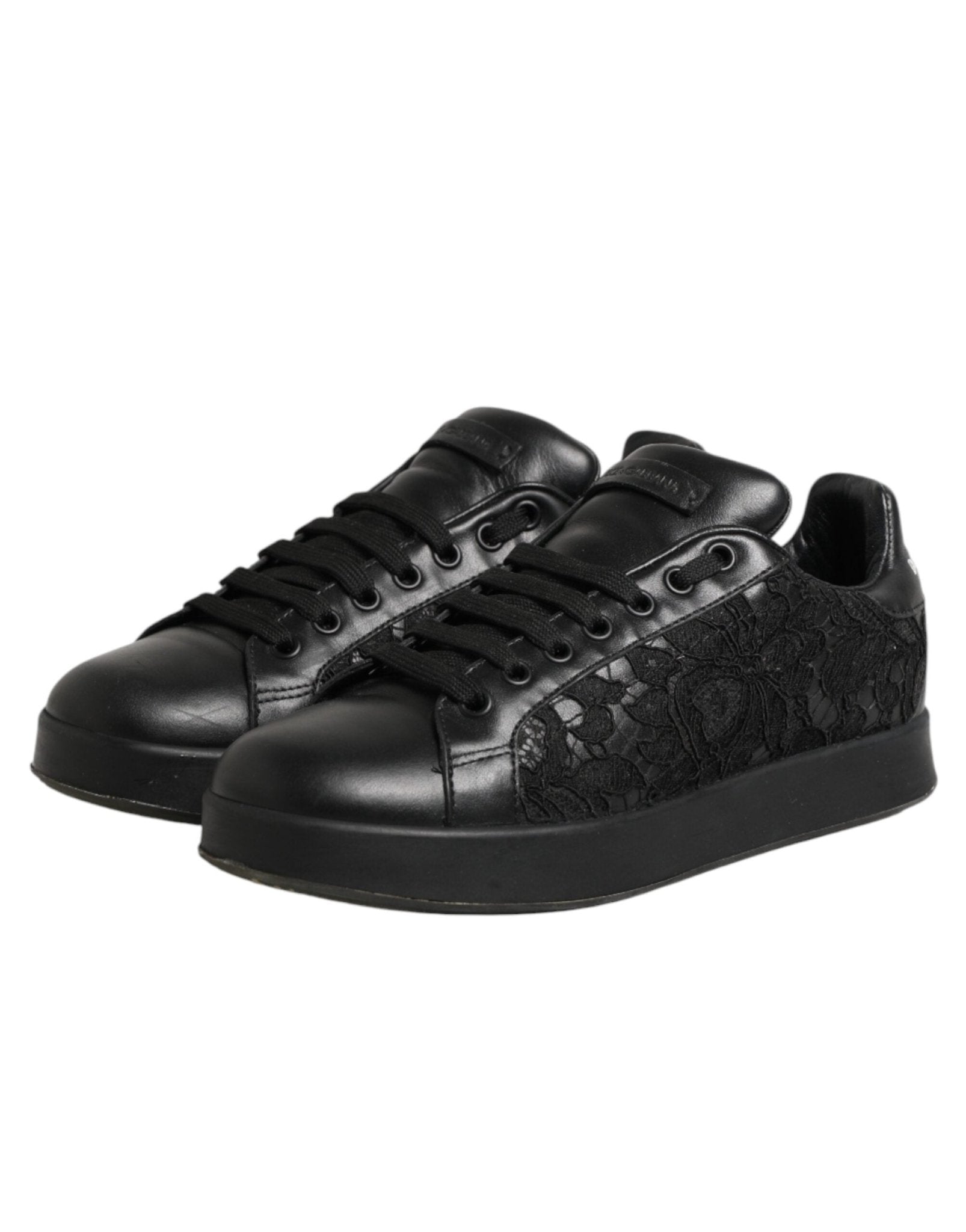 Dolce & Gabbana Black Floral Lace Low Top Sneakers Shoes - RIMODA