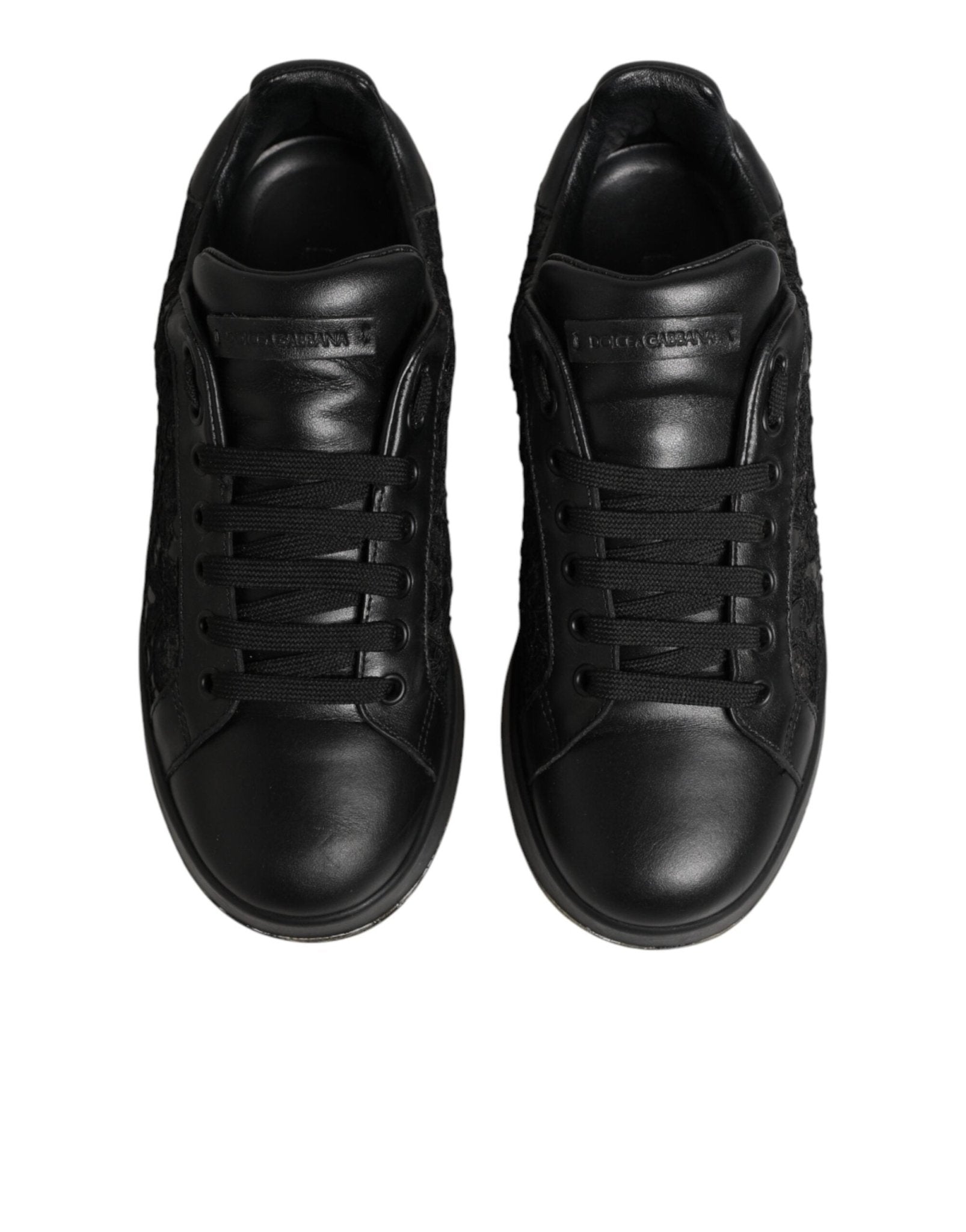 Dolce & Gabbana Black Floral Lace Low Top Sneakers Shoes - RIMODA