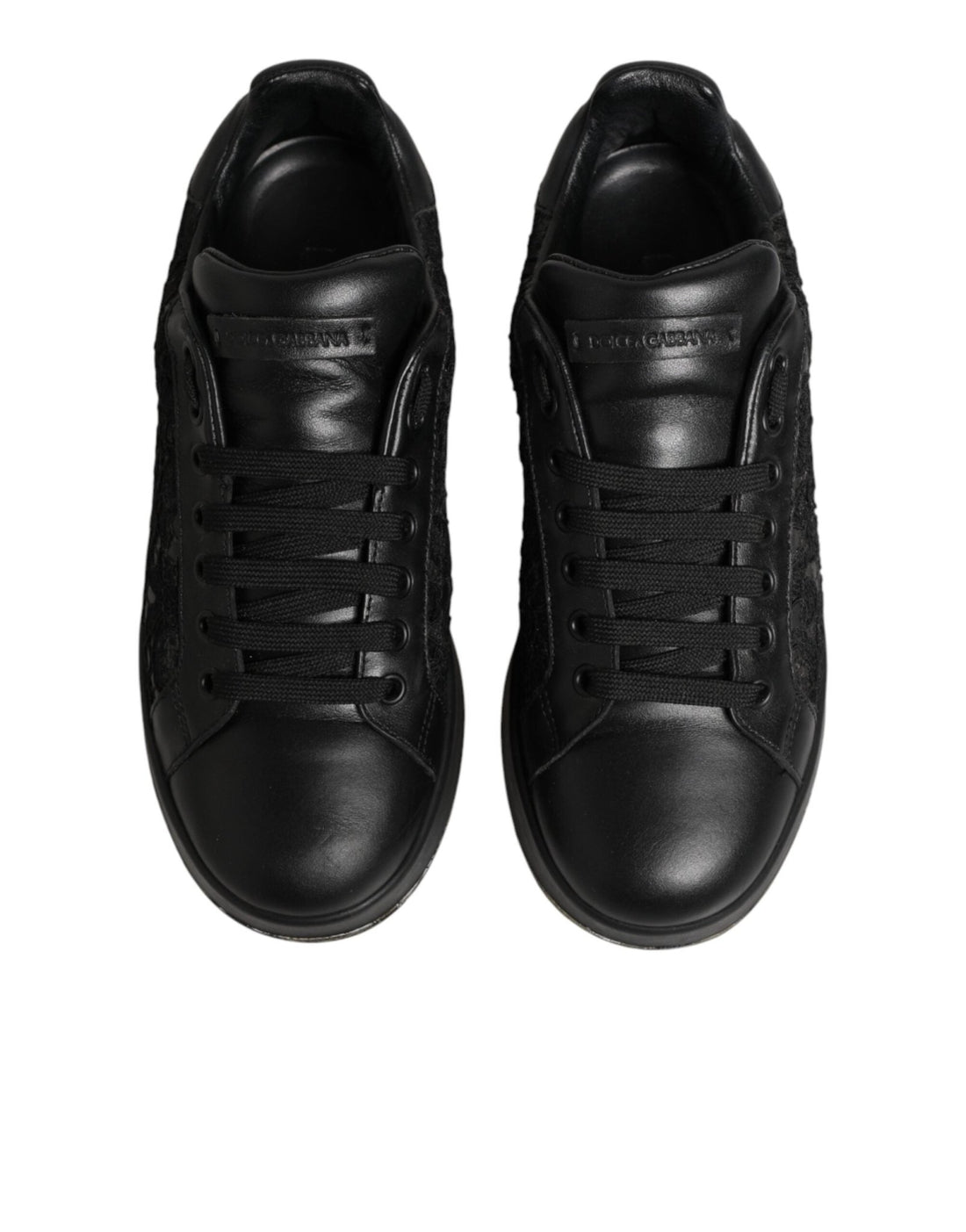 Dolce & Gabbana Black Floral Lace Low Top Sneakers Shoes - RIMODA