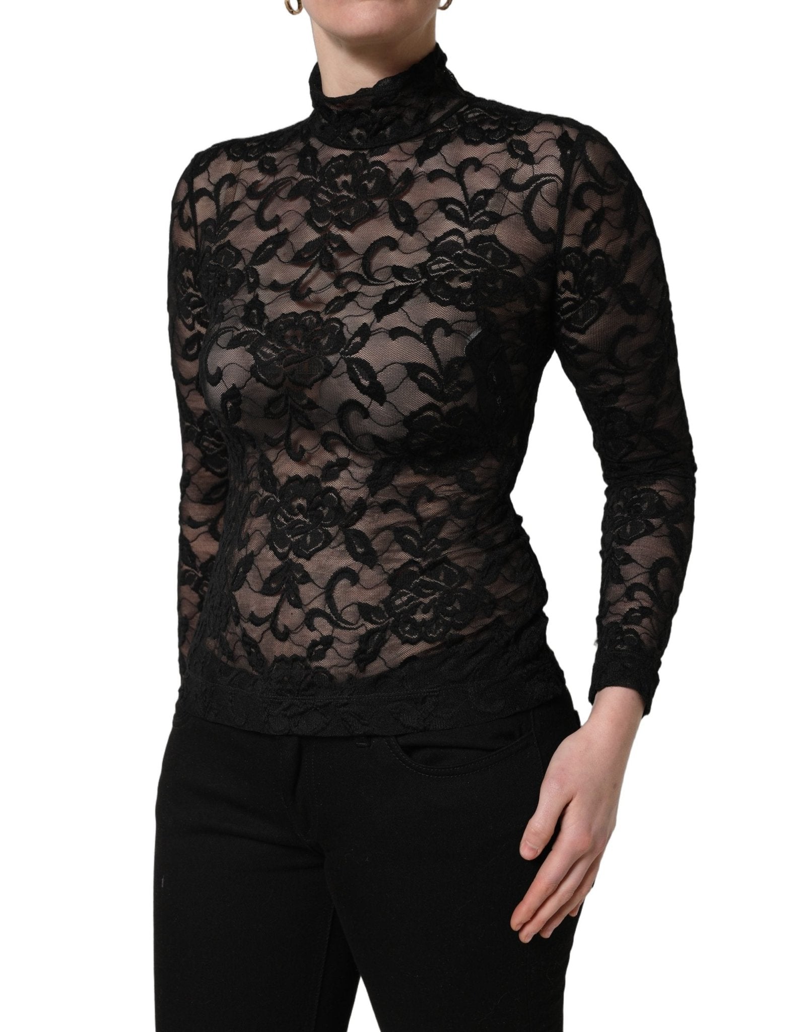 Dolce & Gabbana Black Floral Lace Turtle Neck Long Sleeve Top - RIMODA