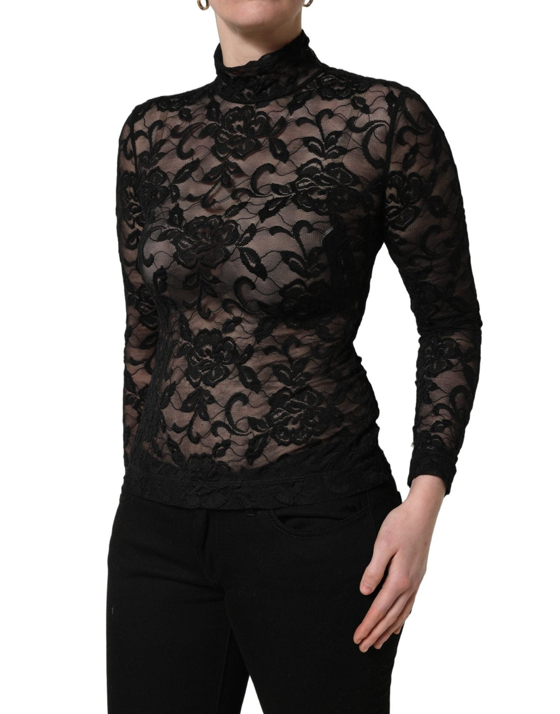 Dolce & Gabbana Black Floral Lace Turtle Neck Long Sleeve Top - RIMODA