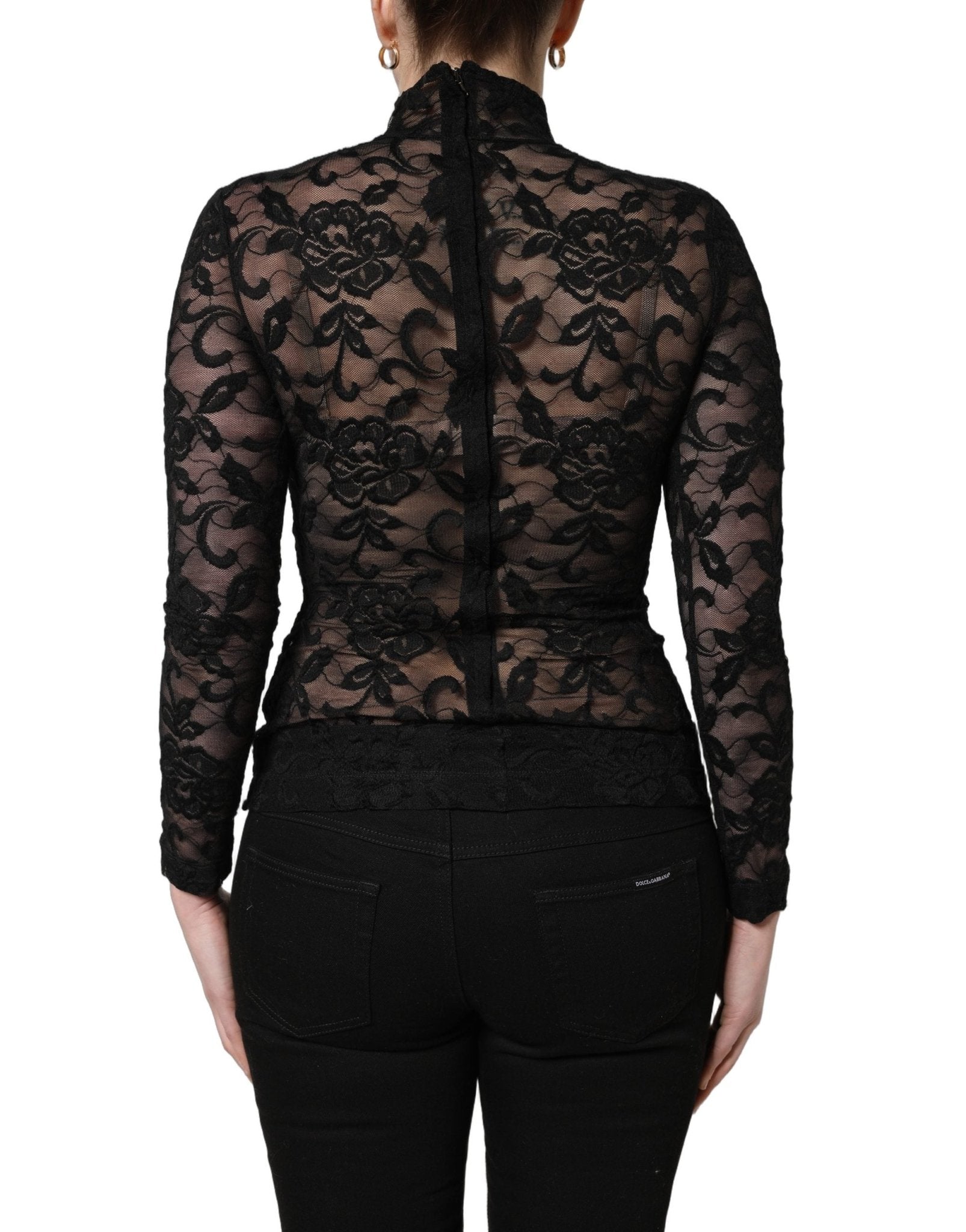 Dolce & Gabbana Black Floral Lace Turtle Neck Long Sleeve Top - RIMODA