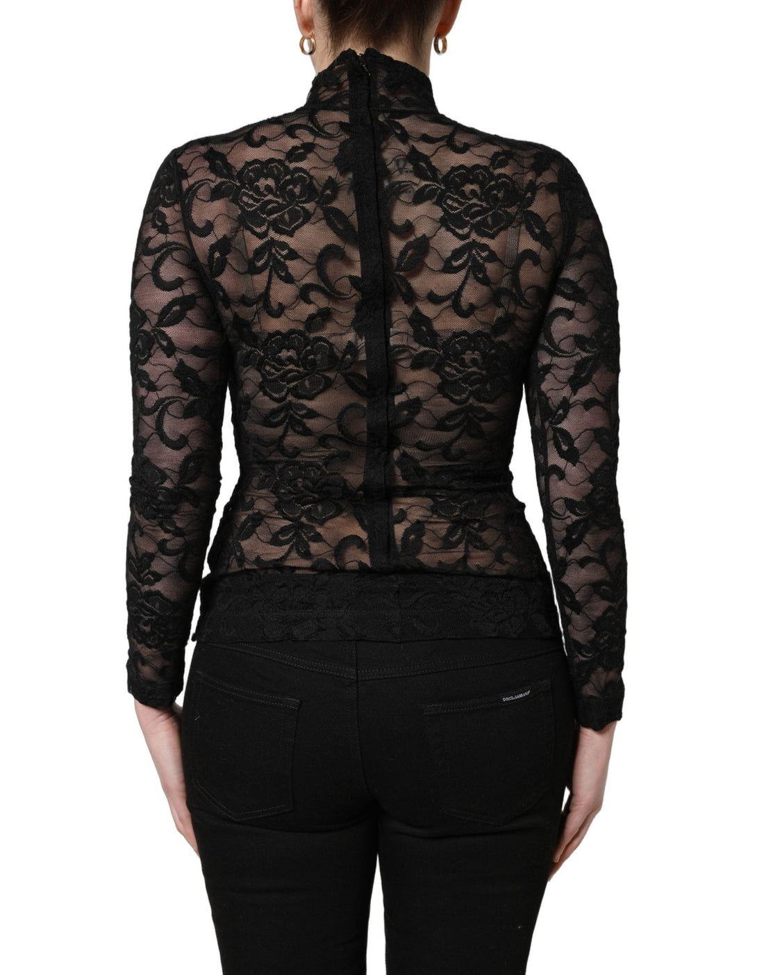 Dolce & Gabbana Black Floral Lace Turtle Neck Long Sleeve Top - RIMODA