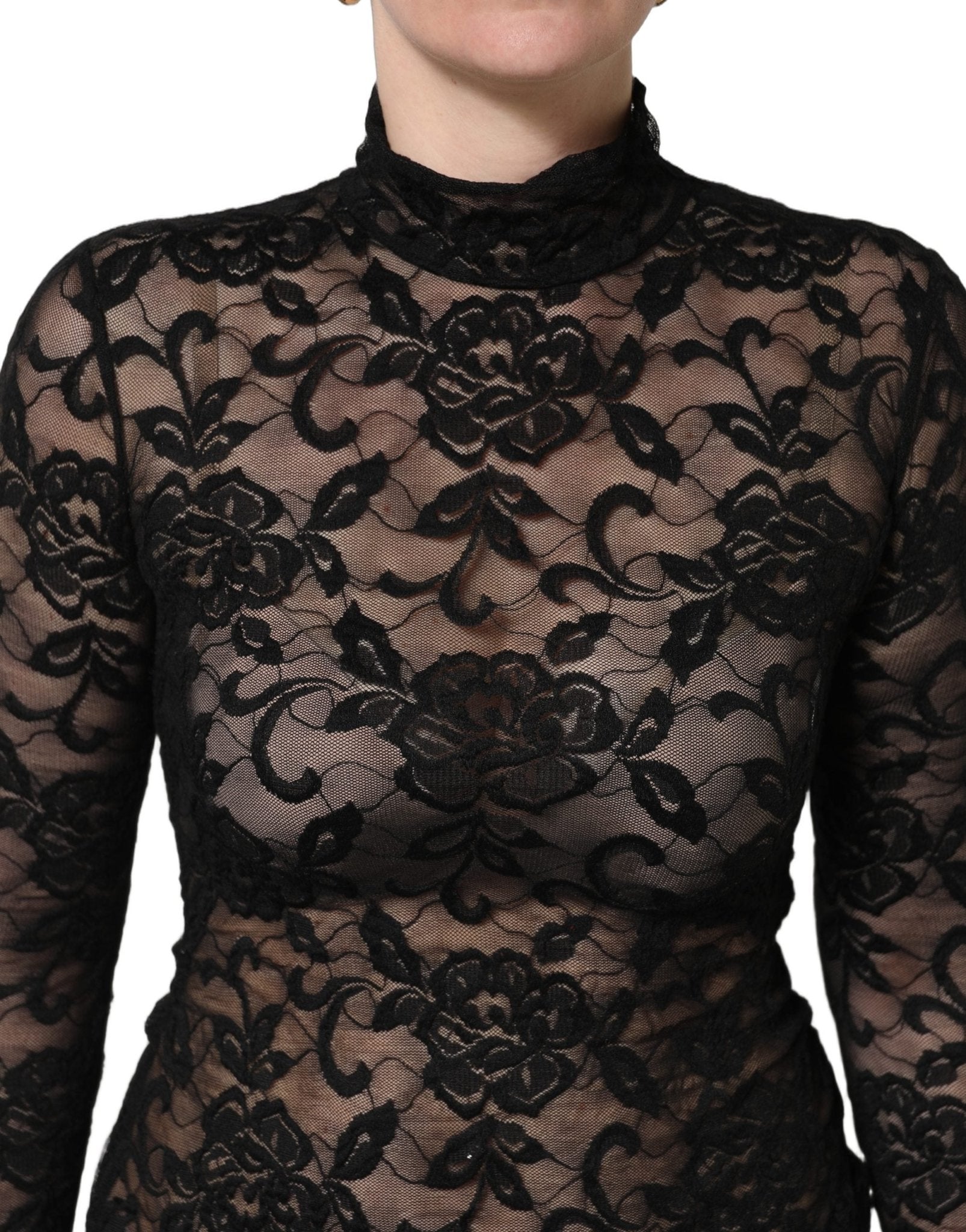 Dolce & Gabbana Black Floral Lace Turtle Neck Long Sleeve Top - RIMODA