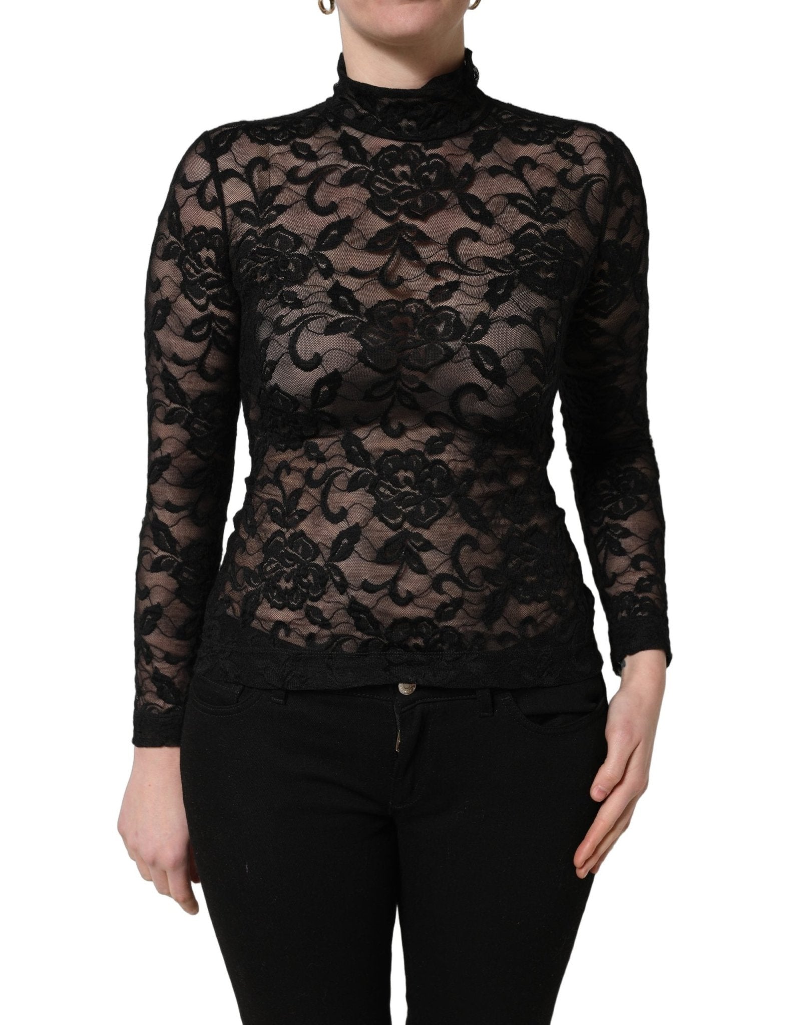 Dolce & Gabbana Black Floral Lace Turtle Neck Long Sleeve Top - RIMODA