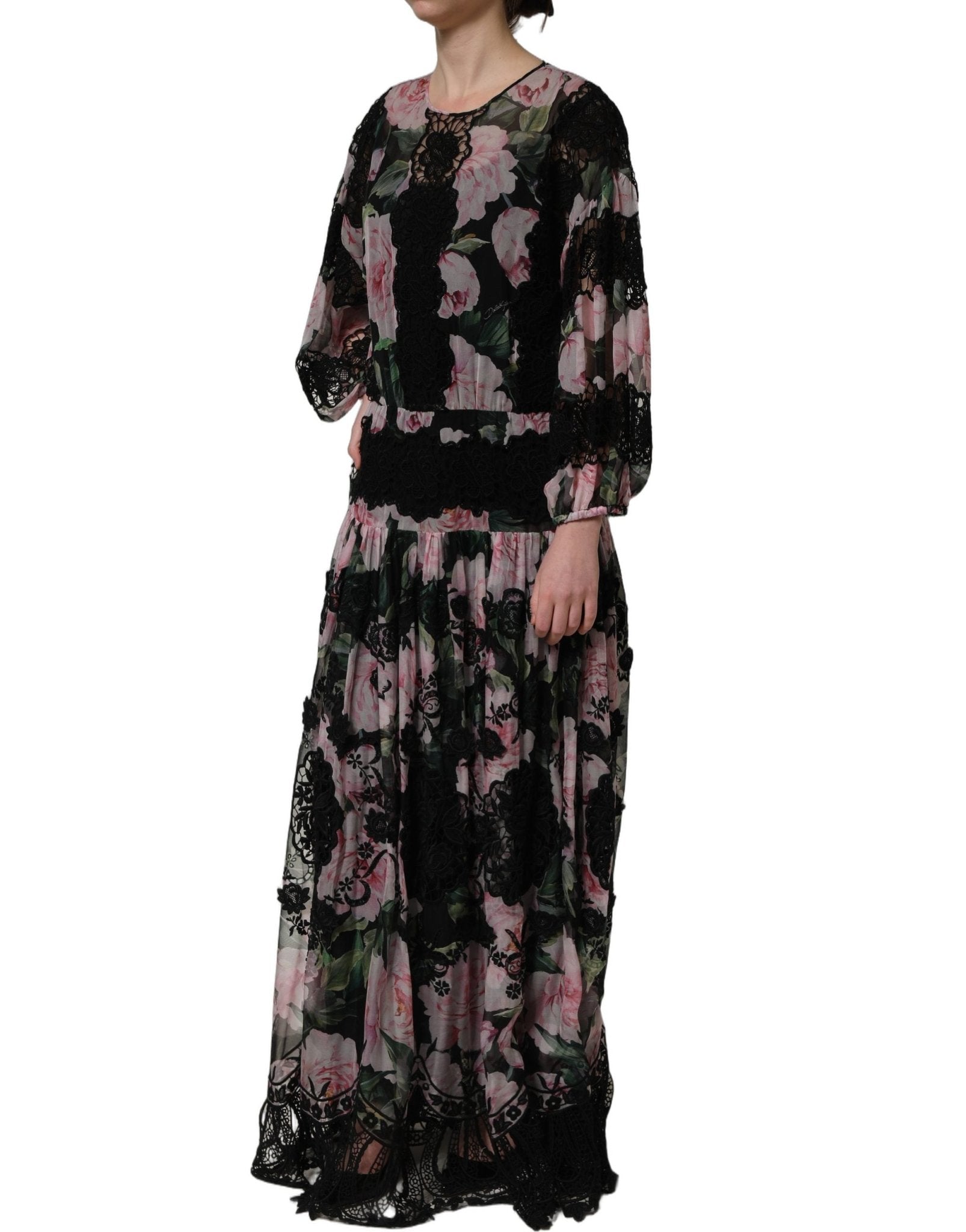 Dolce & Gabbana Black Floral Print Cotton Lace Maxi Dress - RIMODA