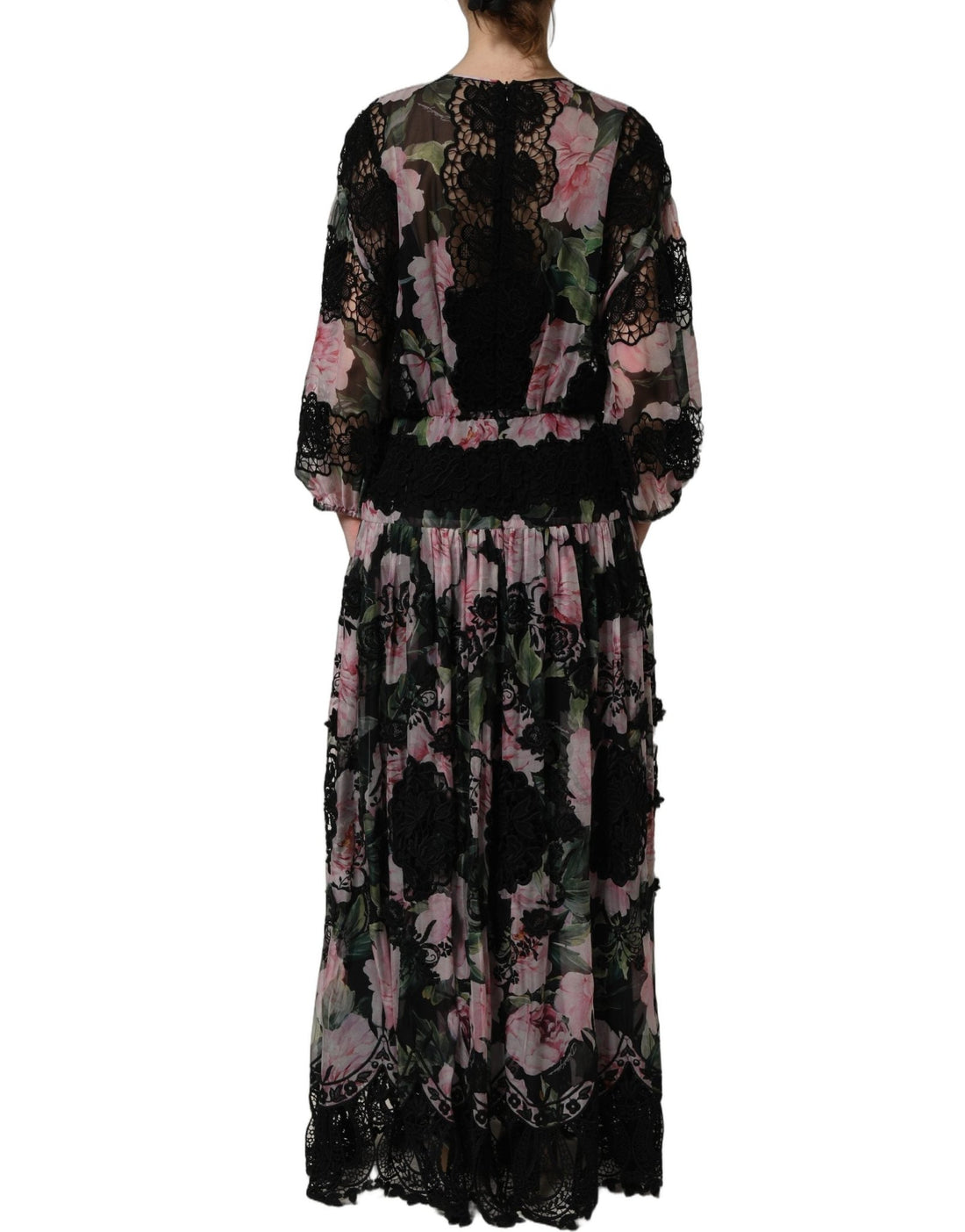 Dolce & Gabbana Black Floral Print Cotton Lace Maxi Dress - RIMODA