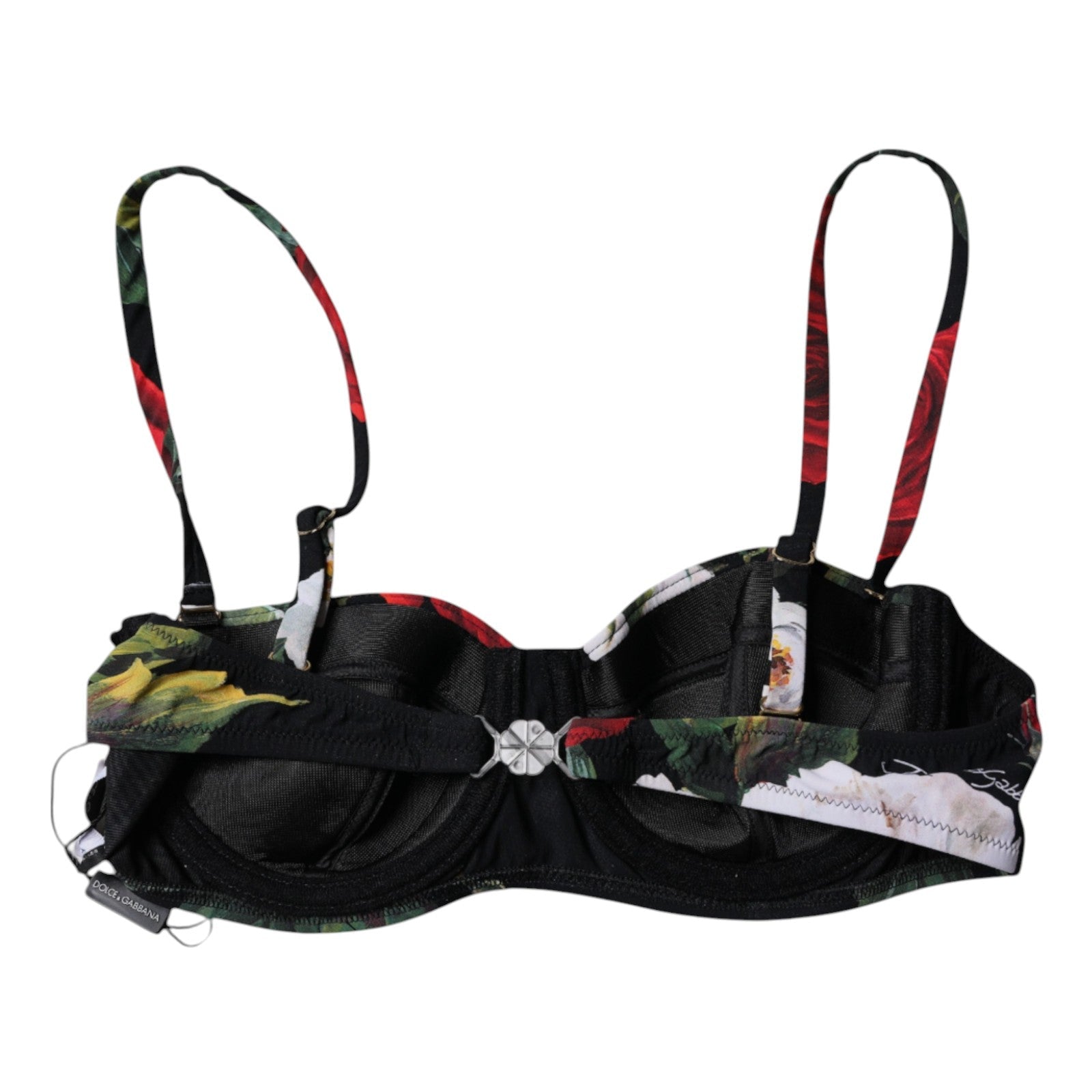 Dolce & Gabbana Black Floral Print Nylon Balconcino Bra Underwear - RIMODA