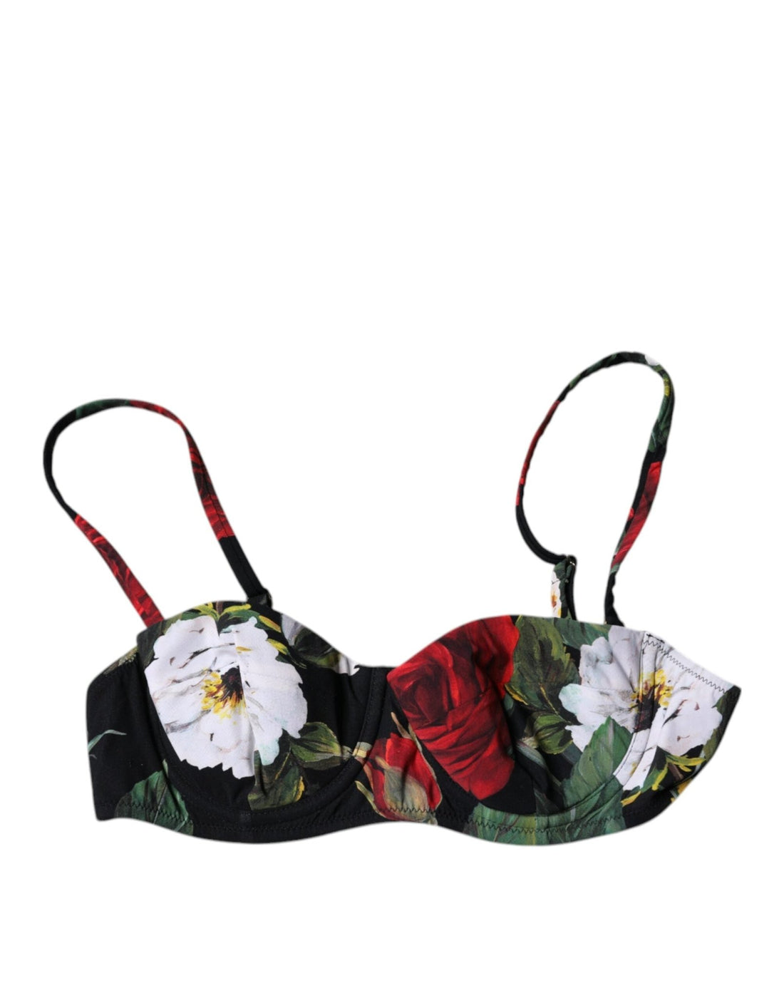 Dolce & Gabbana Black Floral Print Nylon Balconcino Bra Underwear - RIMODA