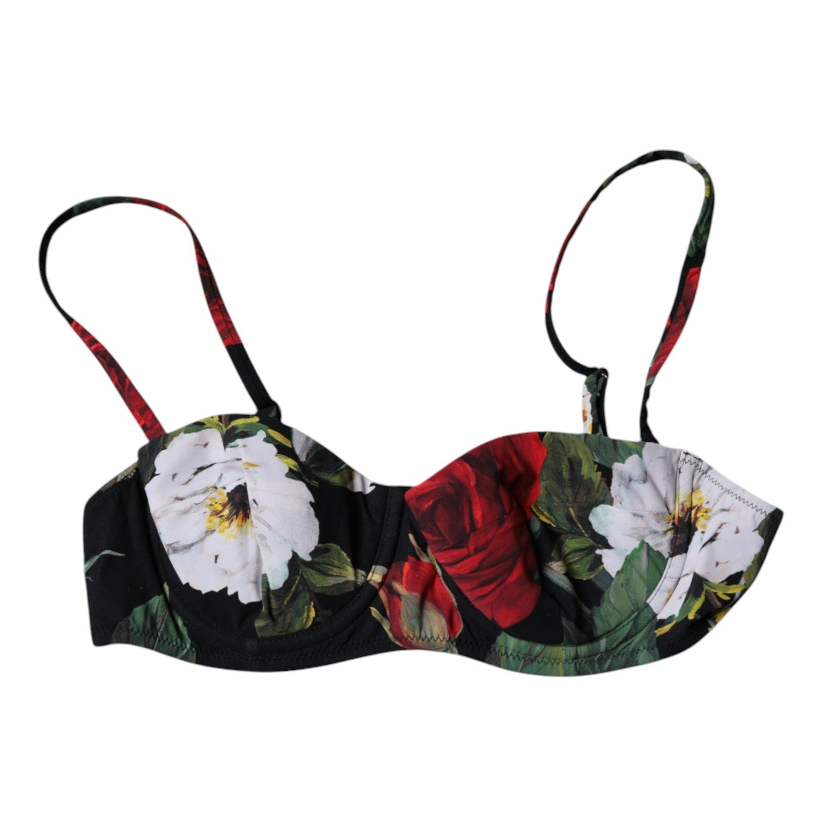 Dolce & Gabbana Black Floral Print Nylon Balconcino Bra Underwear - RIMODA