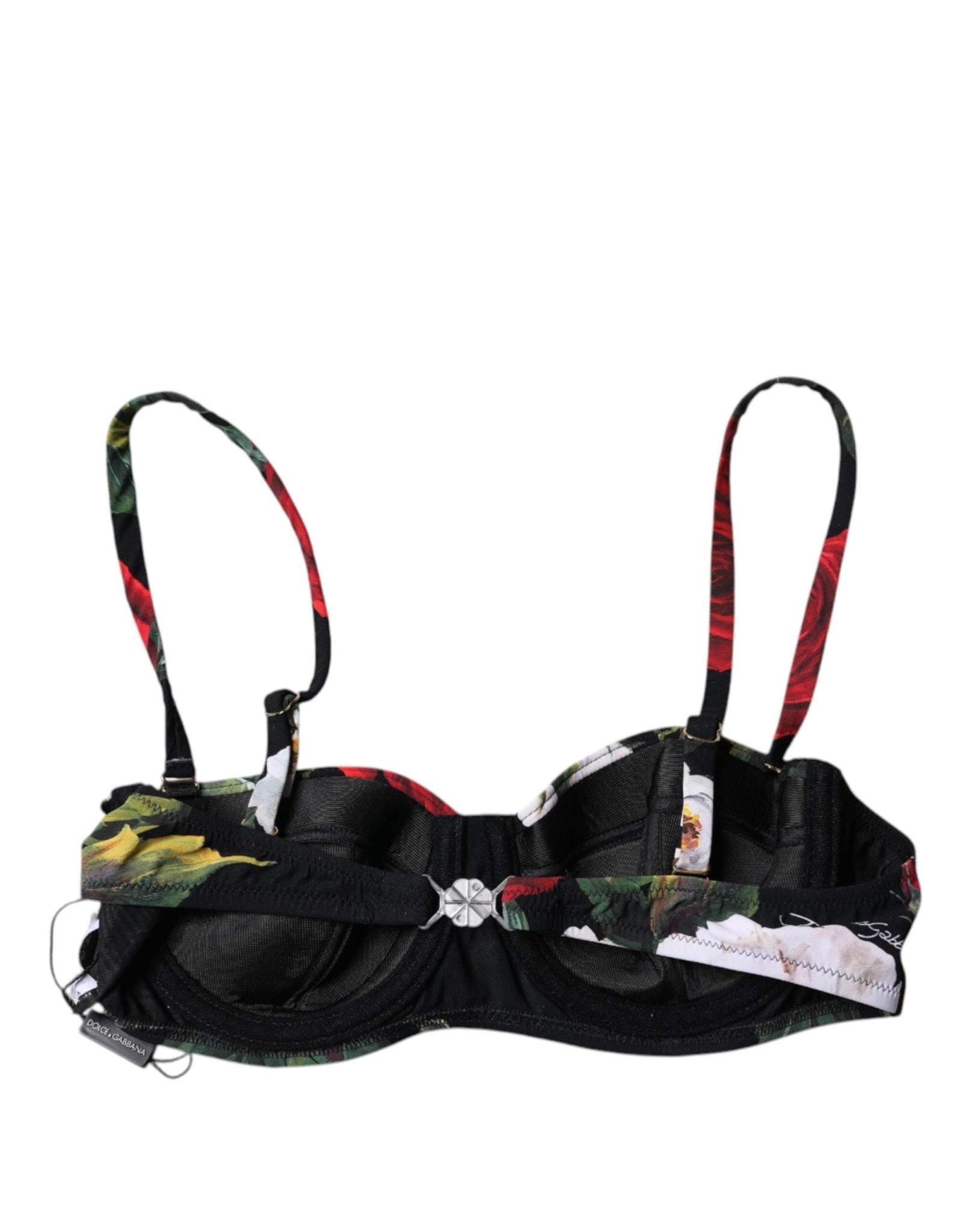Dolce & Gabbana Black Floral Print Nylon Balconcino Bra Underwear - RIMODA