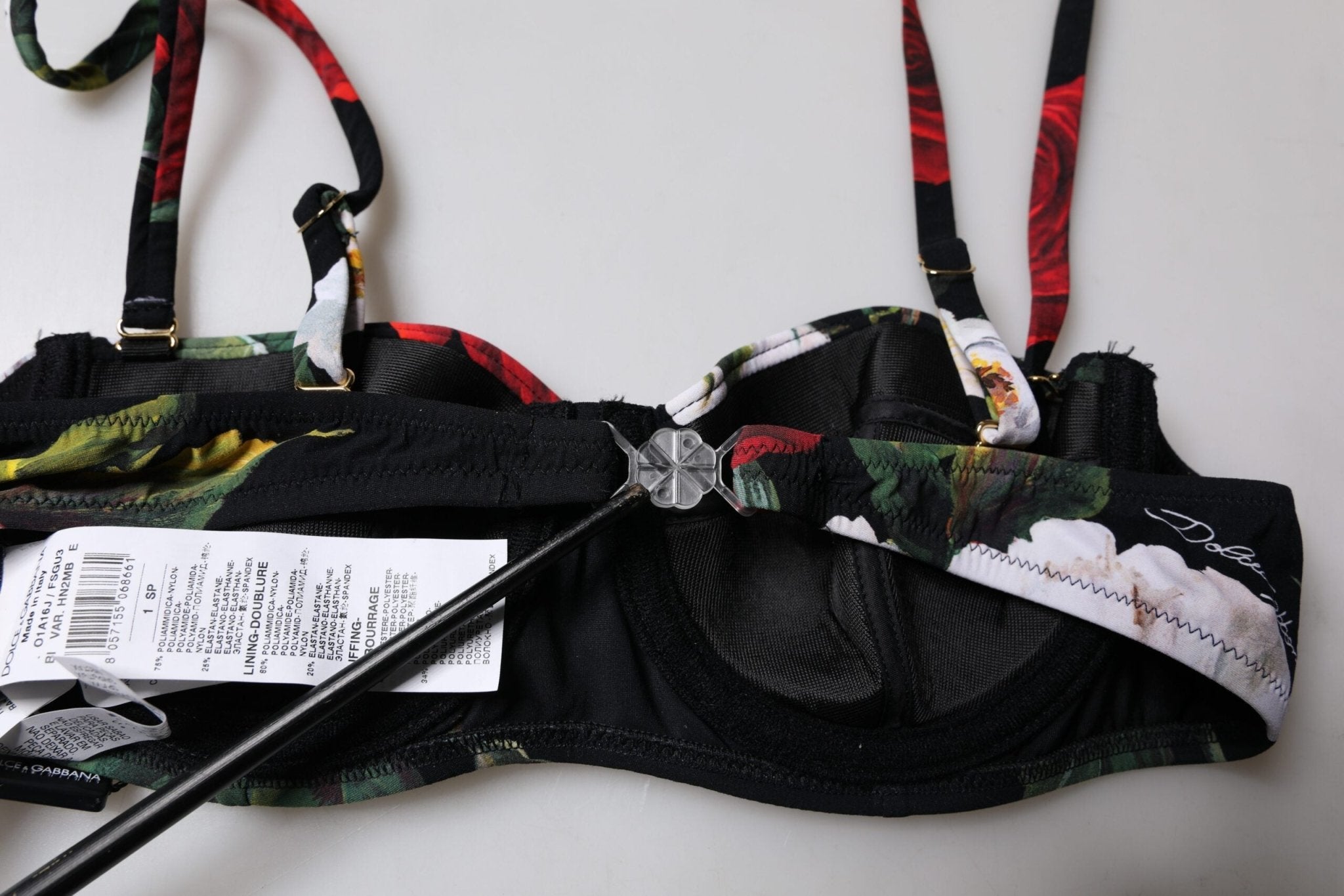 Dolce & Gabbana Black Floral Print Nylon Balconcino Bra Underwear - RIMODA
