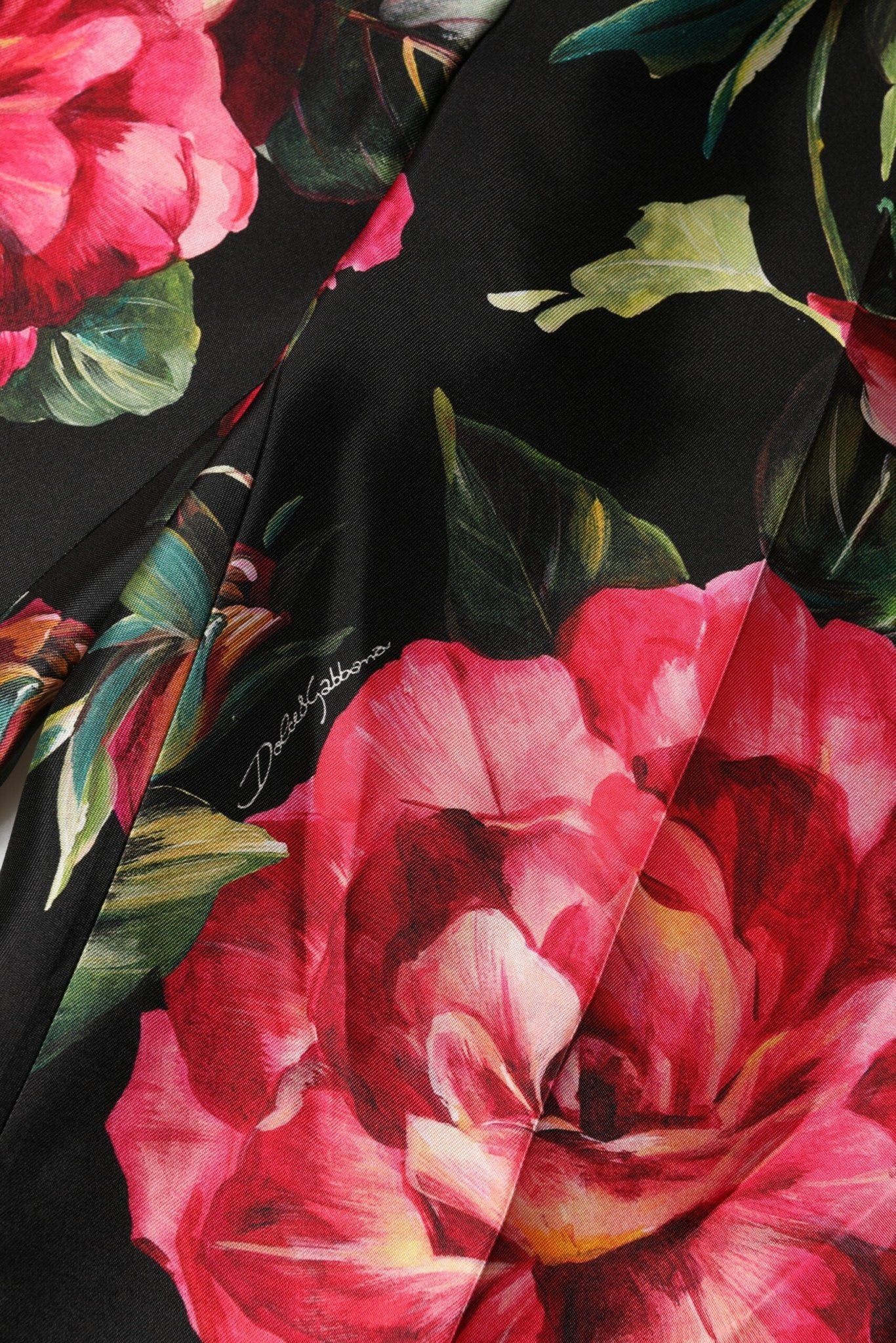 Dolce & Gabbana Black Floral Silk Mid Waist Tailored Trousers Pants - RIMODA