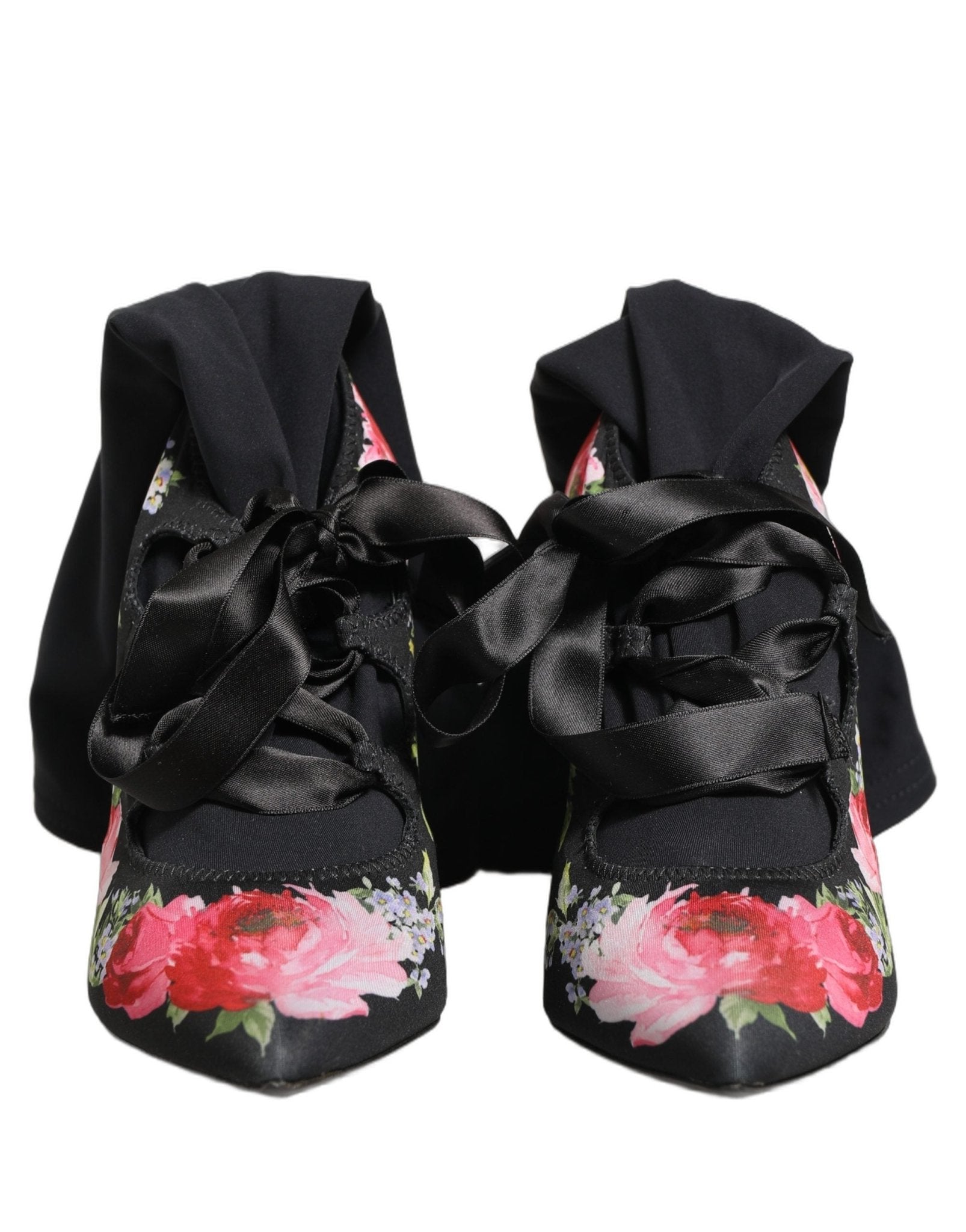 Dolce & Gabbana Black Floral Stiletto Mid Calf Boots Shoes - RIMODA