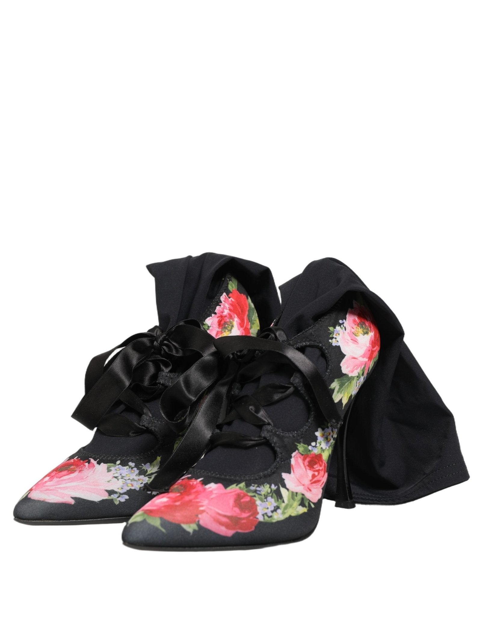 Dolce & Gabbana Black Floral Stiletto Mid Calf Boots Shoes - RIMODA