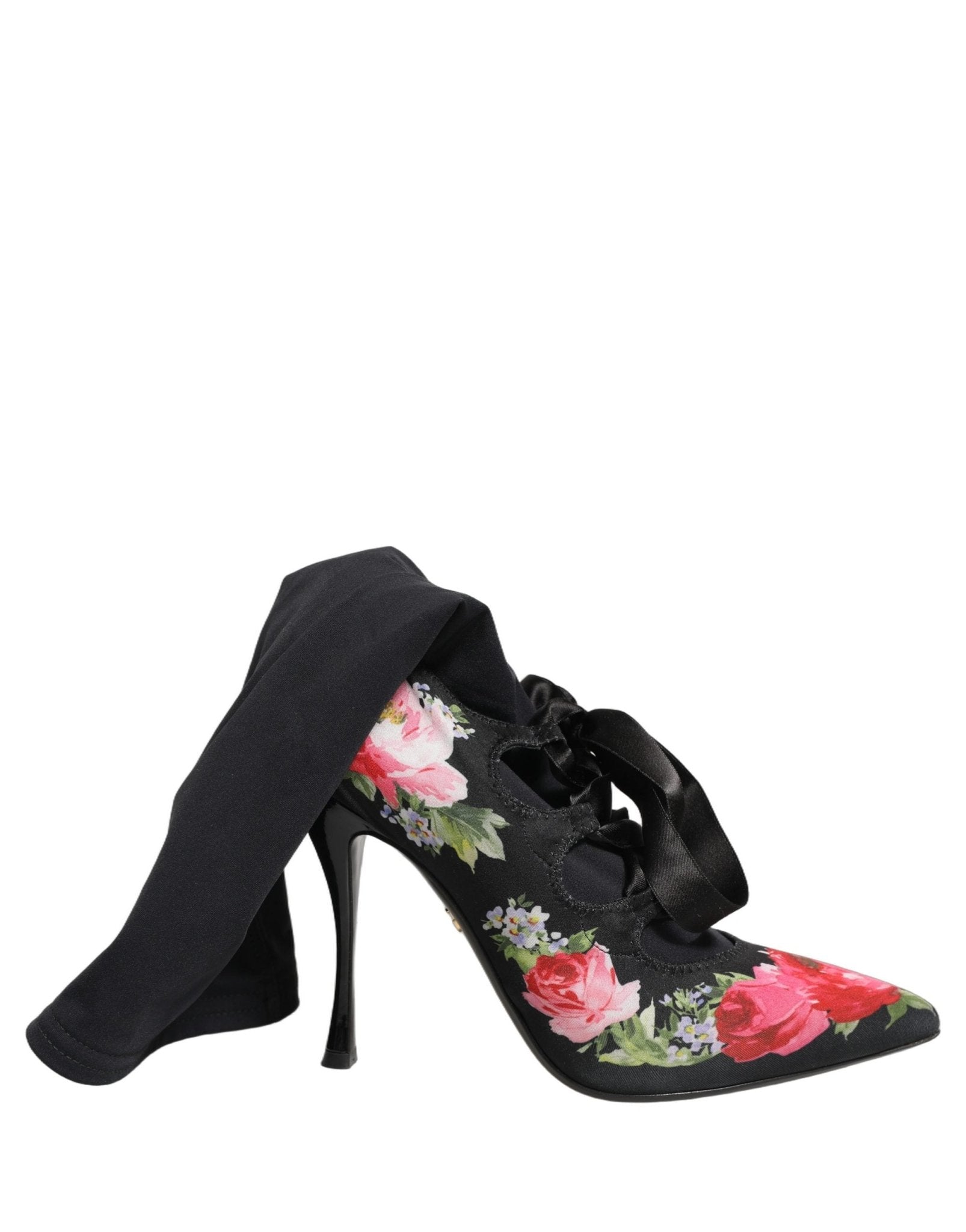 Dolce & Gabbana Black Floral Stiletto Mid Calf Boots Shoes - RIMODA