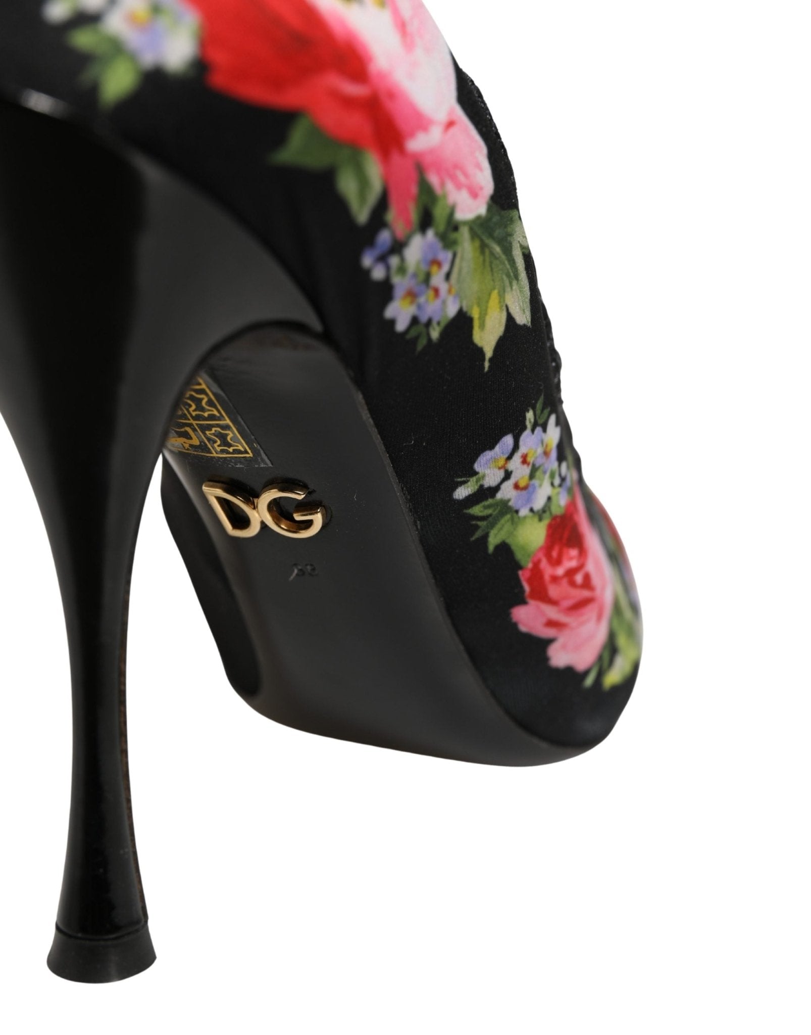 Dolce & Gabbana Black Floral Stiletto Mid Calf Boots Shoes - RIMODA