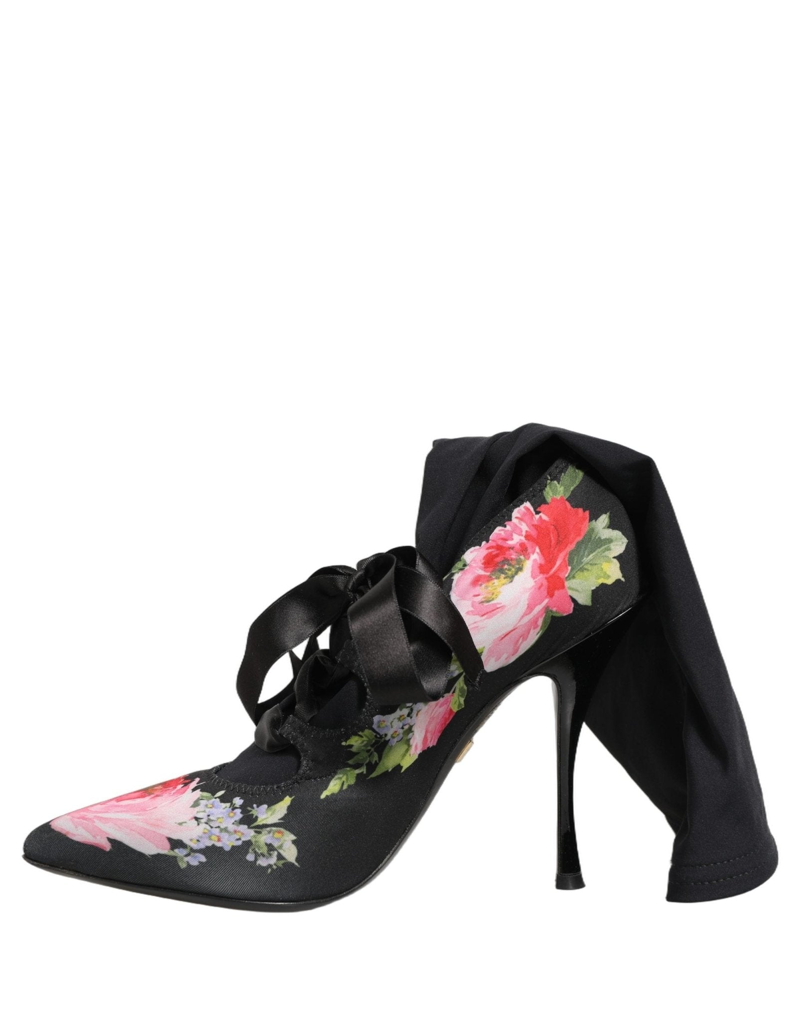 Dolce & Gabbana Black Floral Stiletto Mid Calf Boots Shoes - RIMODA