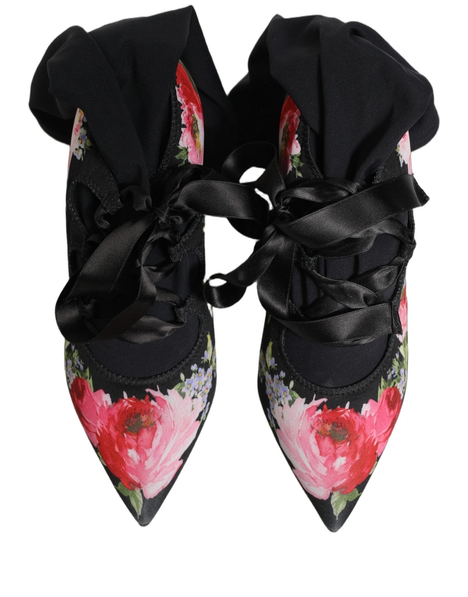 Dolce & Gabbana Black Floral Stiletto Mid Calf Boots Shoes - RIMODA